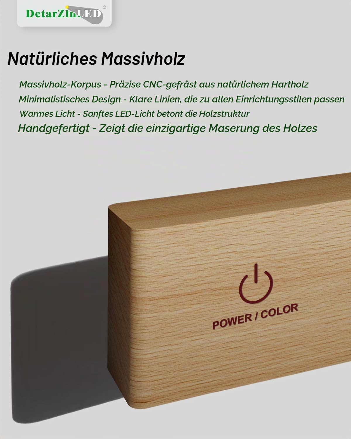 DetarZinLED Wandleuchte Akku Fernbedienung & Touch Buchenholz 2 Stück | Wandlampe Ohne Bohren, Bett Leselampe, Dimmbar, 3 Farbmodi & RGB, Magnetisch, 360° Drehbar, Schlaf/Wohnzimmer, Aufladbar