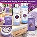 Monthers Day Gifts, Relaxing Lavender Spa Gift Baskets for Wome Birthday, Bath and Body Set-Kit Includes Candle, Essential Oil, Body Scrub, Bath Salt, Body Lotion, Shower Gel and Body Scrub Brush