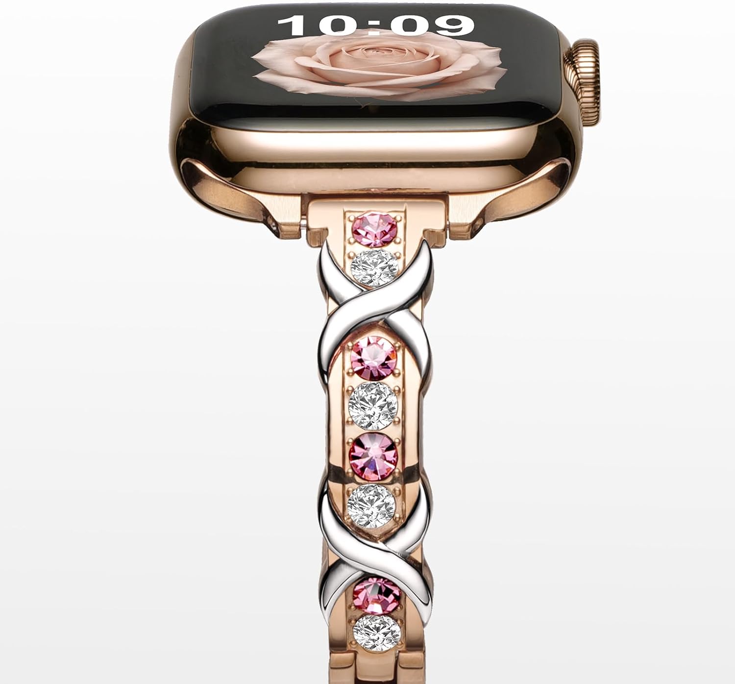 Nereides Brilliantly Colorful Band Compatible with Apple Watch Straps 42mm 41mm 40mm 38mm, Bling Diamond Bracelet Band for iWatch Series 11/10/9/8/7/6/5/4/SE/SE2/SE3/3/2/1 (Rose Gold)