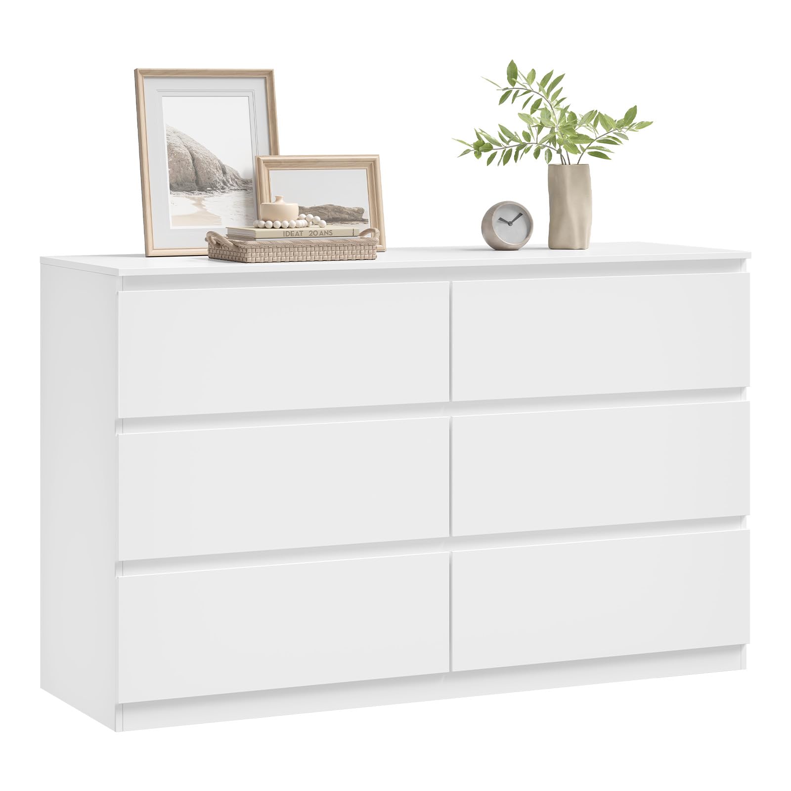 WOLTU Kommode weiß, mit 6 Schubladen, Moderner Schubladenschrank, für Wohnzimmer Schlafzimmer Flur, 120 x 40 x 75 cm