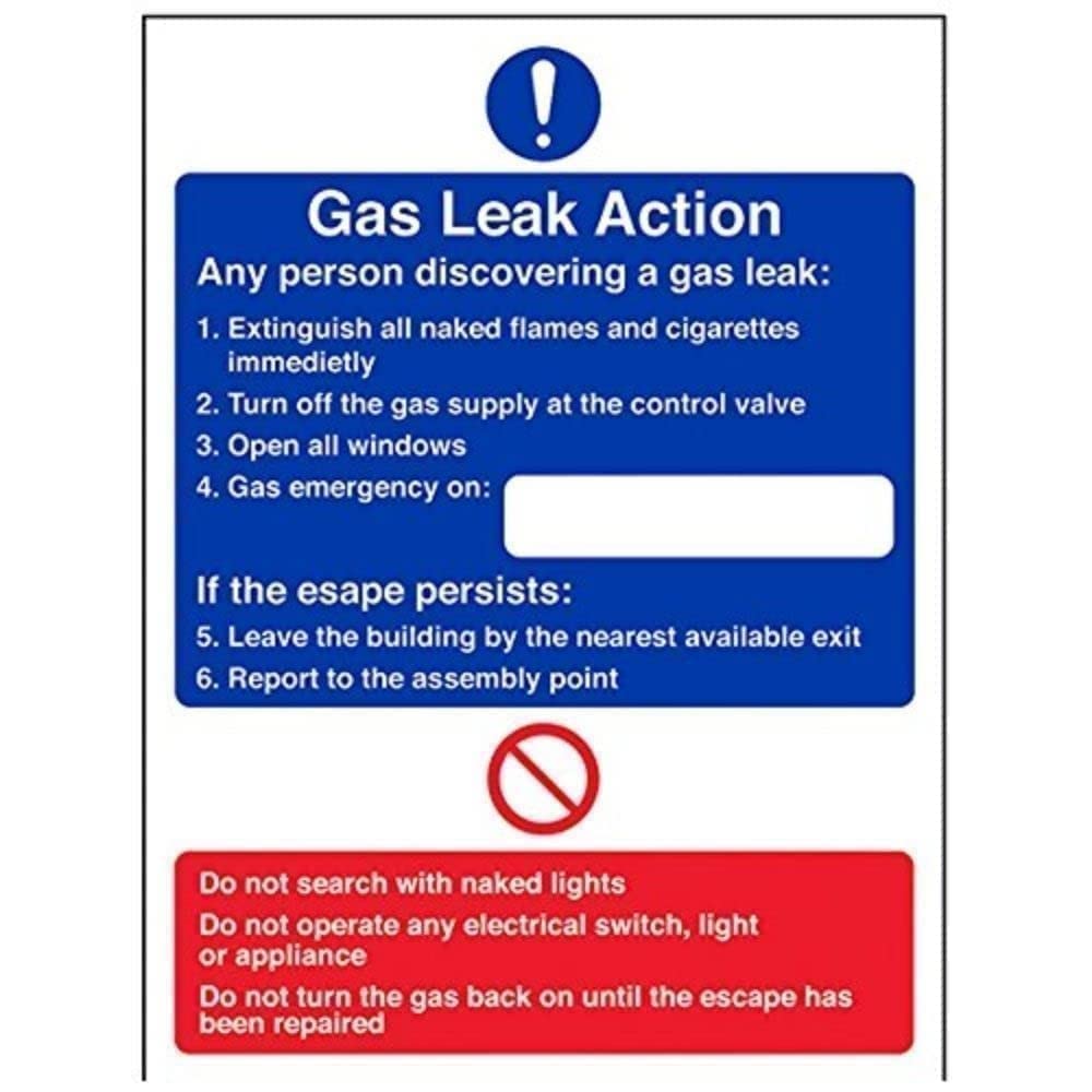 Gas Leak Action Instruction Safety Sign - 1 Plastic Sign (300 X - View #8
