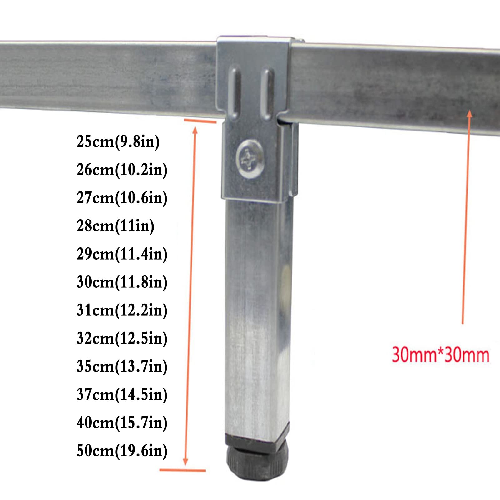 4 Pcs Pieds de Sommier,Pieds de Meubles Réglables en Métal Universel Pieds pour Lit à Lattes Cadre Central Pied de Support pour Canapés Lit Lits Sans Perçage (50cm(19.6in))