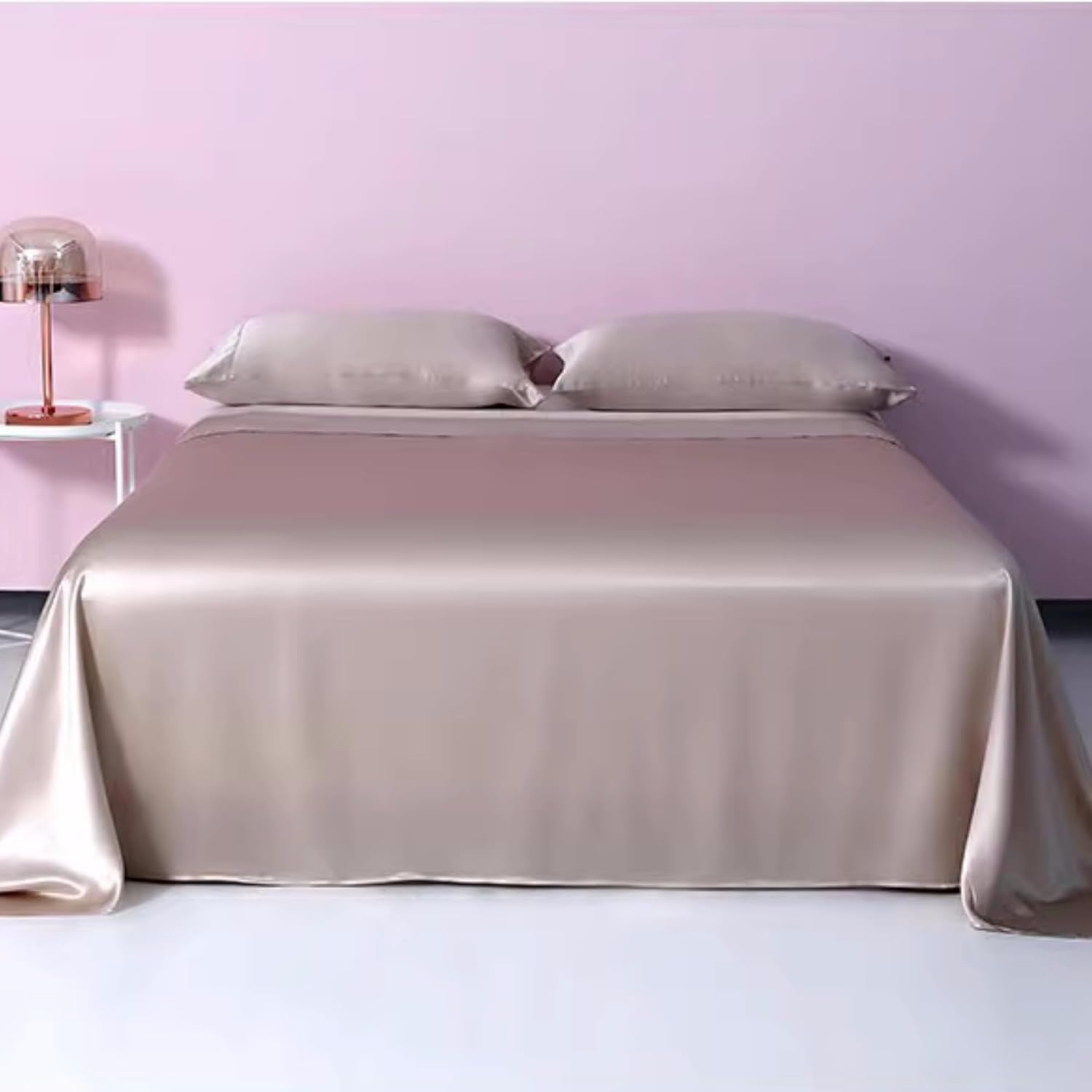 I Pcs 22 Momme Flat Silk Sheet, 100% Mulberry Silk Bed Sheets, Real Silk Flat Sheet, Grade 6A Organic Silk Bedding Made in USA, Hypoallergenic, Ultra Soft and Breathable (Beige, King)
