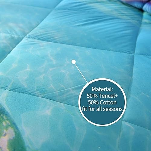 Miniatura 4 de ENCOFT Juego de edredón de tortuga para niños, juego de ropa de cama matrimonial para niñas y niños, juego de ropa de cama de 3 piezas, color azul