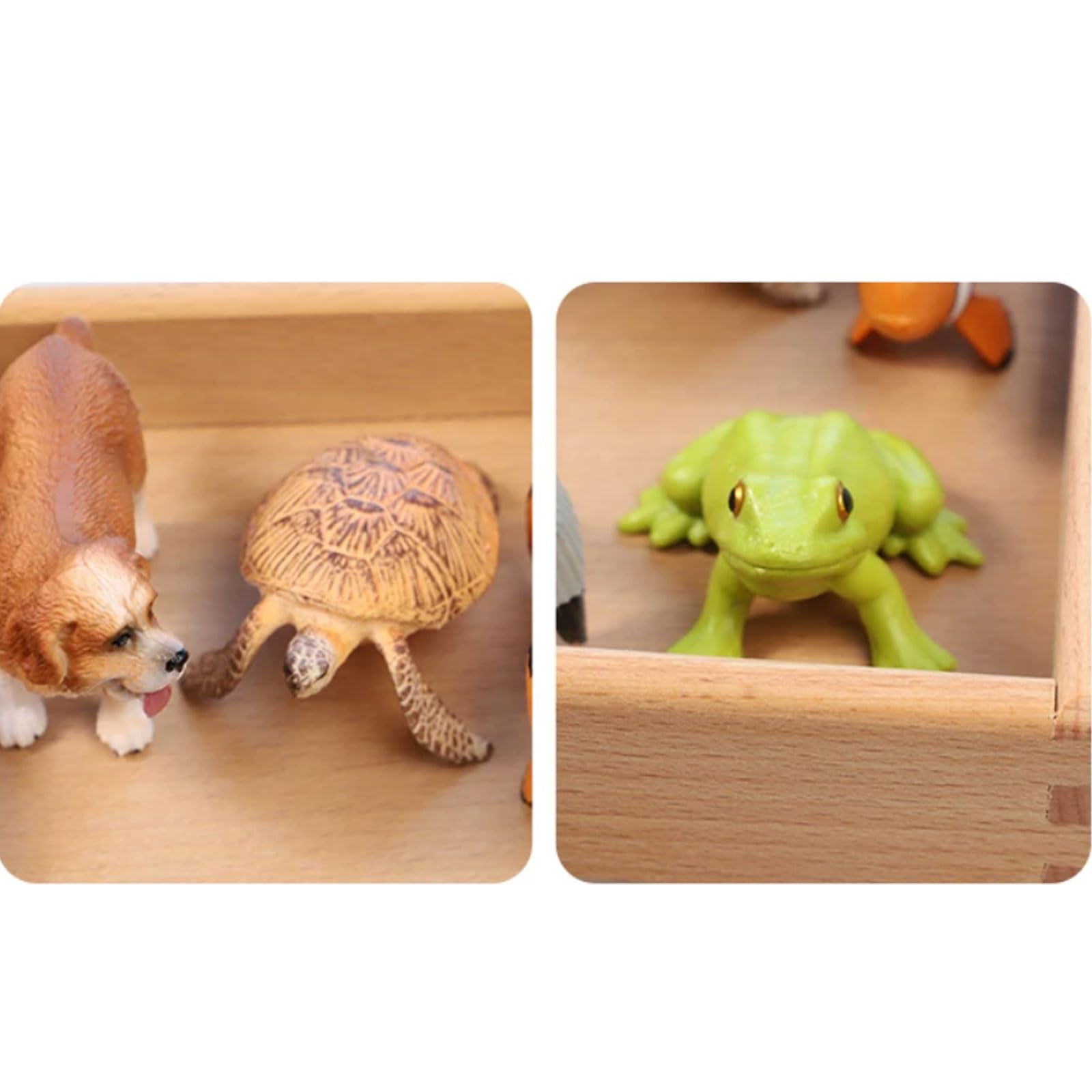 Zestaw Zabawek do Klasyfikacji Zwierząt Montessori, Realistyczne Miniaturowe Figurki Zwierząt z Drewnianą Tacą do Sortowania (10 szt.)