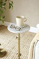 Vista 7 de Mesa de bebida de mármol de altura ajustable - 10x10x22-30, mármol blanco y latón antiguo, mesa auxiliar redonda moderna, mesa lateral con soporte