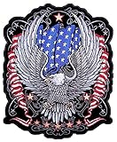 Leather Supreme Patriotic American Flag Bald Eagle Embroidered Biker Patch-Silver-Medium