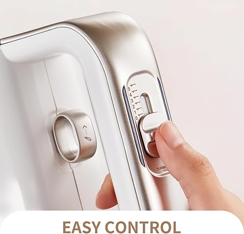 Miniatura 5 de Batidora de mano eléctrica con función de espumador de leche para hornear, beber, 5 velocidades + turbo, motor de CC potente y silencioso (dorado