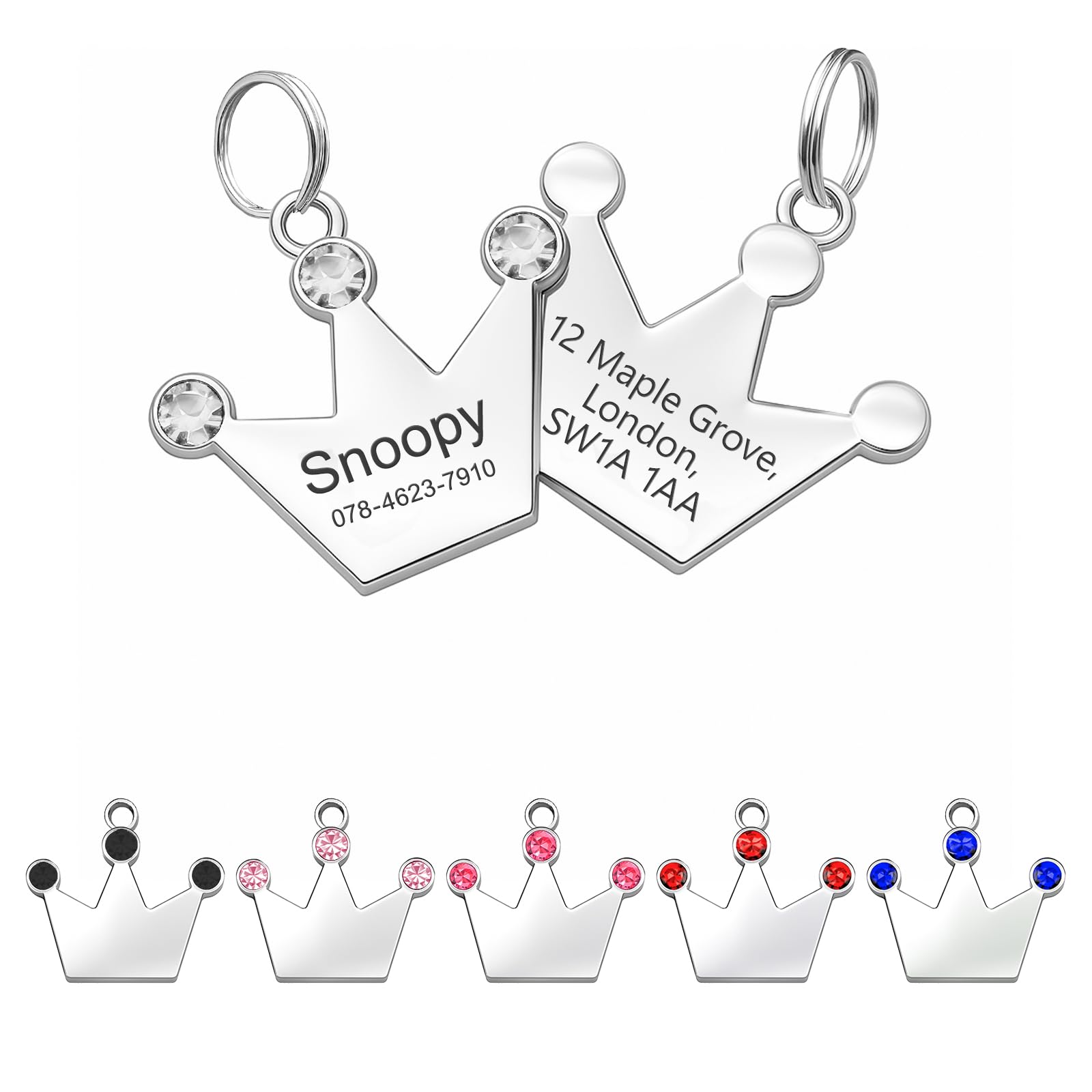 Dog Tags for Pets Engraved UK, Personalised Stainless Steel Pet Tag, ID Tags for Dogs with Any Text, Dog Name Tag for Pet Dogs (Crown-Style, White)