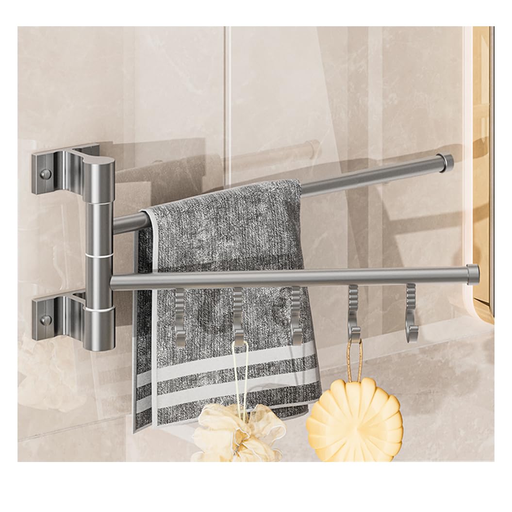 LMYSXAOZ Modern Bath Towel Holder Swing Out Bar, Bathroom Hand Rack 4-Bar Folding Arm Swivel Hanger Wall Mount,Space Saving Swinging Bar for grey-2Bar