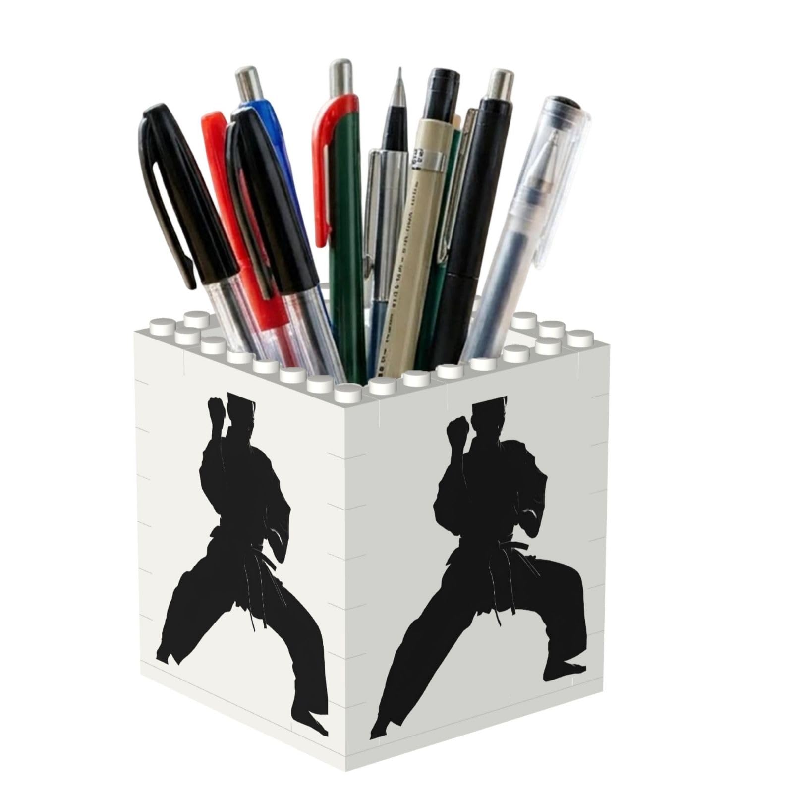 ESNAIUVCD Karate Print Building Block Pen Holder - Pencil Holder For Desk/Classroom,Desk Accessories, Multifunctional Office Supplies Pen Organizer Pencil Cups(2pcs)