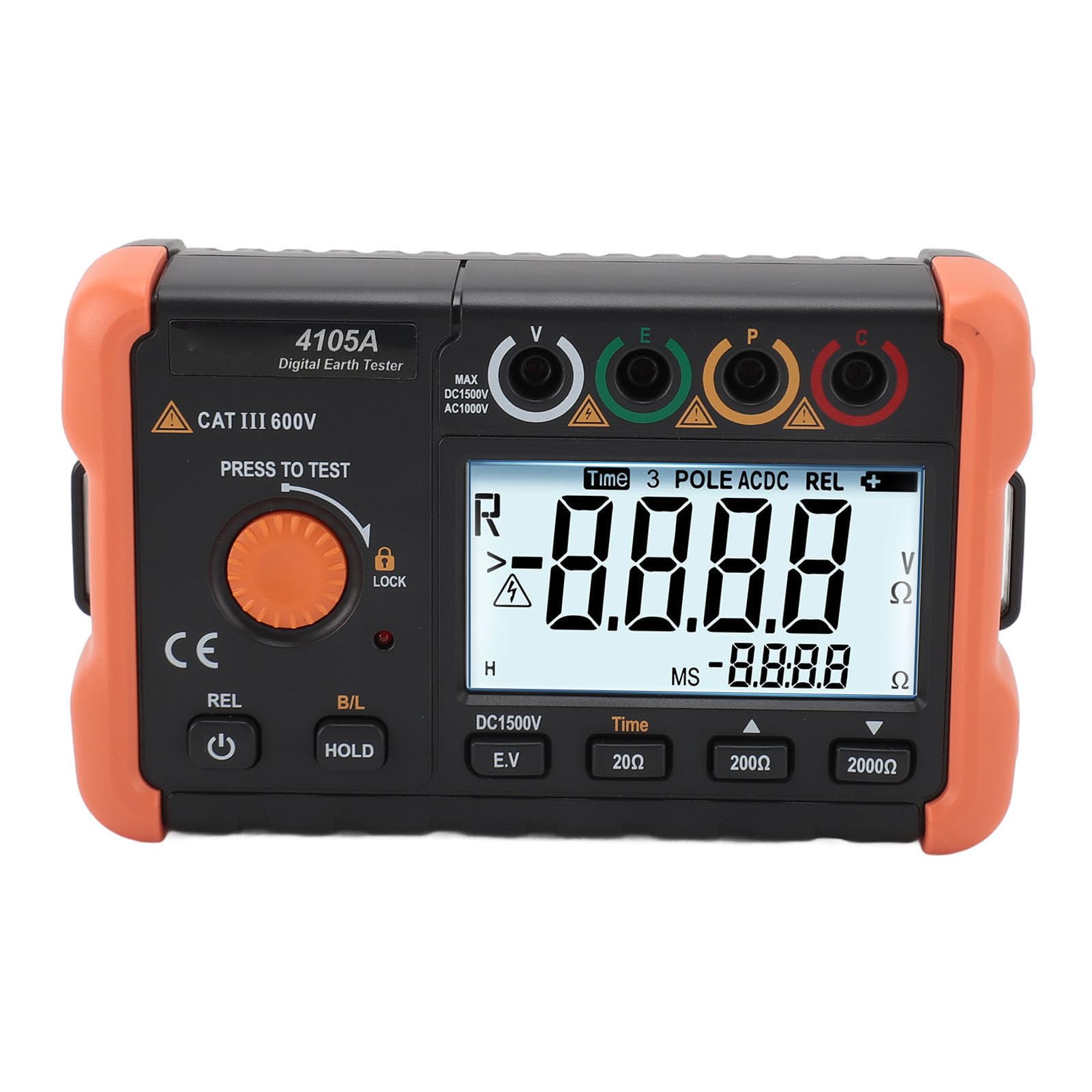 Probador de Resistencia Al Suelo de la Tierra, Medidor de Medidor Digital Medidor de Luz LCD Pantalla de Luz de Fondo 2000 Conts 0? 1000V de Tierra para Medidores Eléctricos de Resistencia Al Suelo