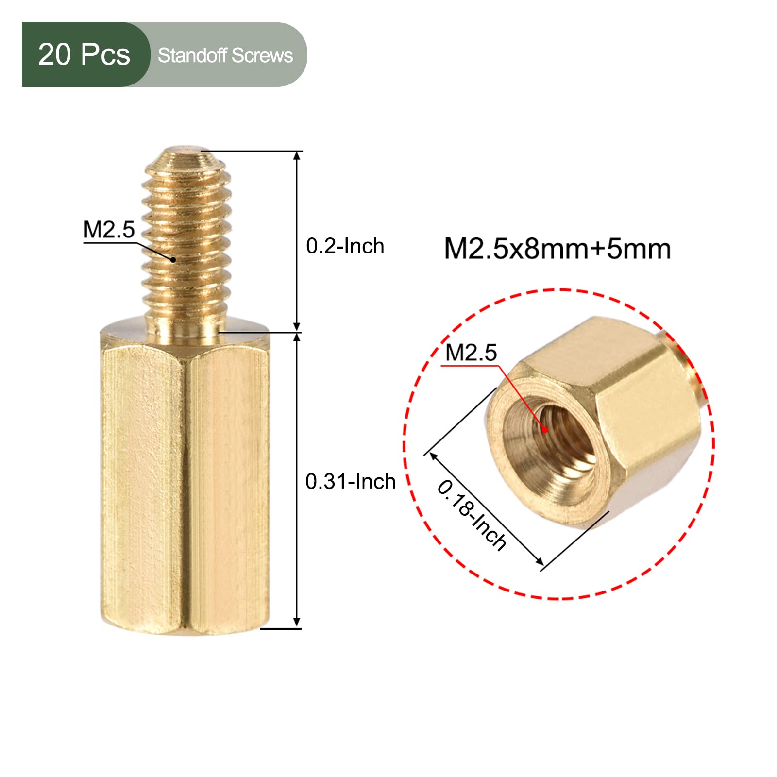 YOKIVE 20 Pcs M2.5 Standoff Screws, Brass Hex PCB Standoffs, Keep Height Consistent, Great for Motherboard (Gold Tone, 8mm+5mm) - Image 2