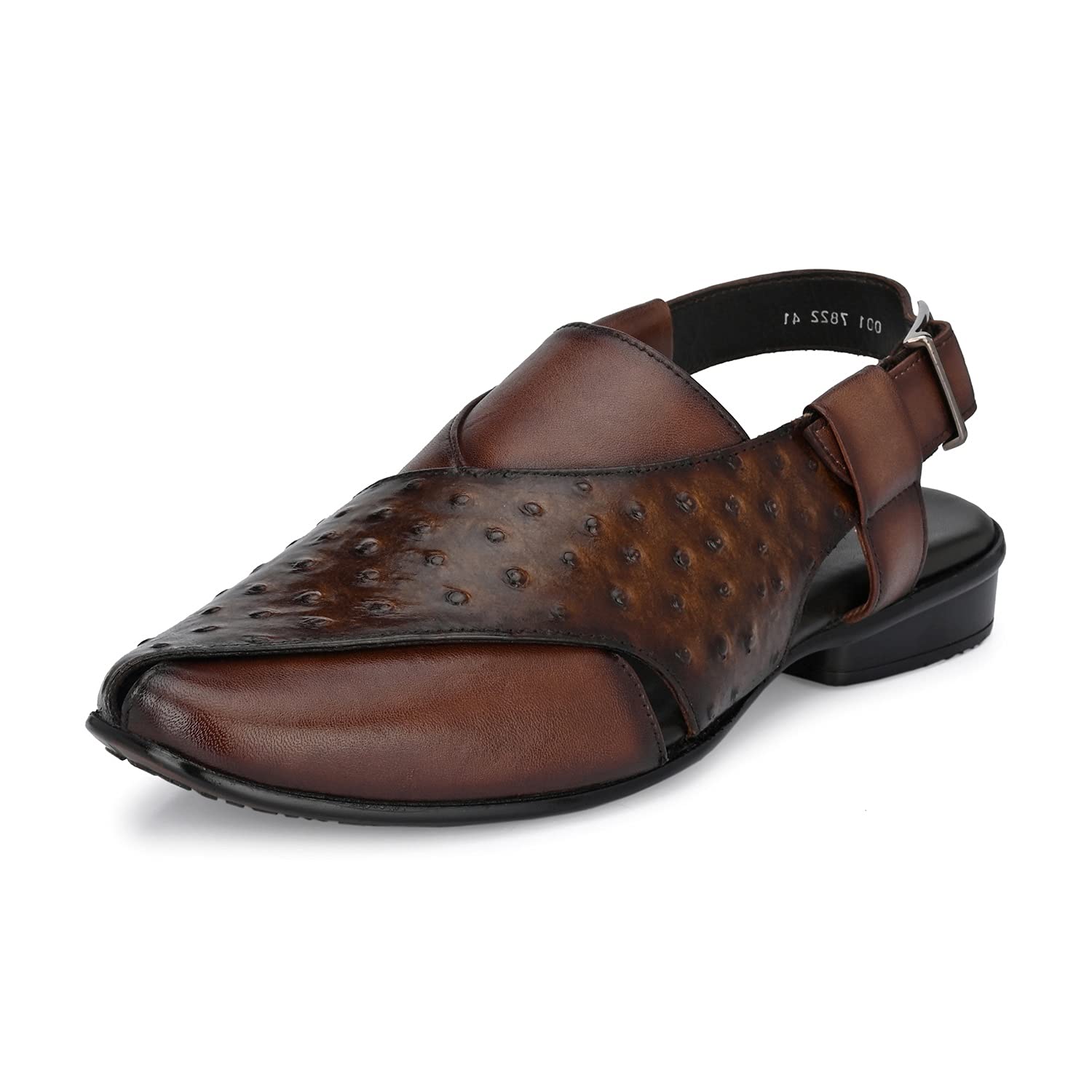 Men's Brown Leather Peshawari Sandals with Buckle Closure-image-36
