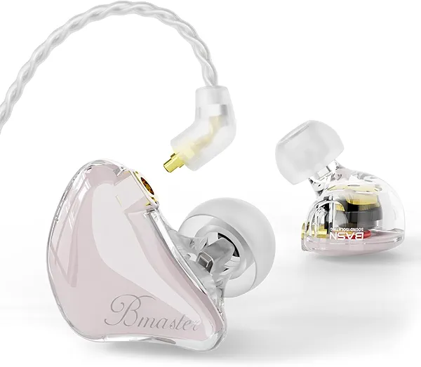 BASN in Ear Monitor Headphones, Triple Driver IEM Earphones with Powerful Bass, Noise Isolation HiFi Stereo Wired Earbuds for Musicians Singers Drummers (Cloud Pink)
