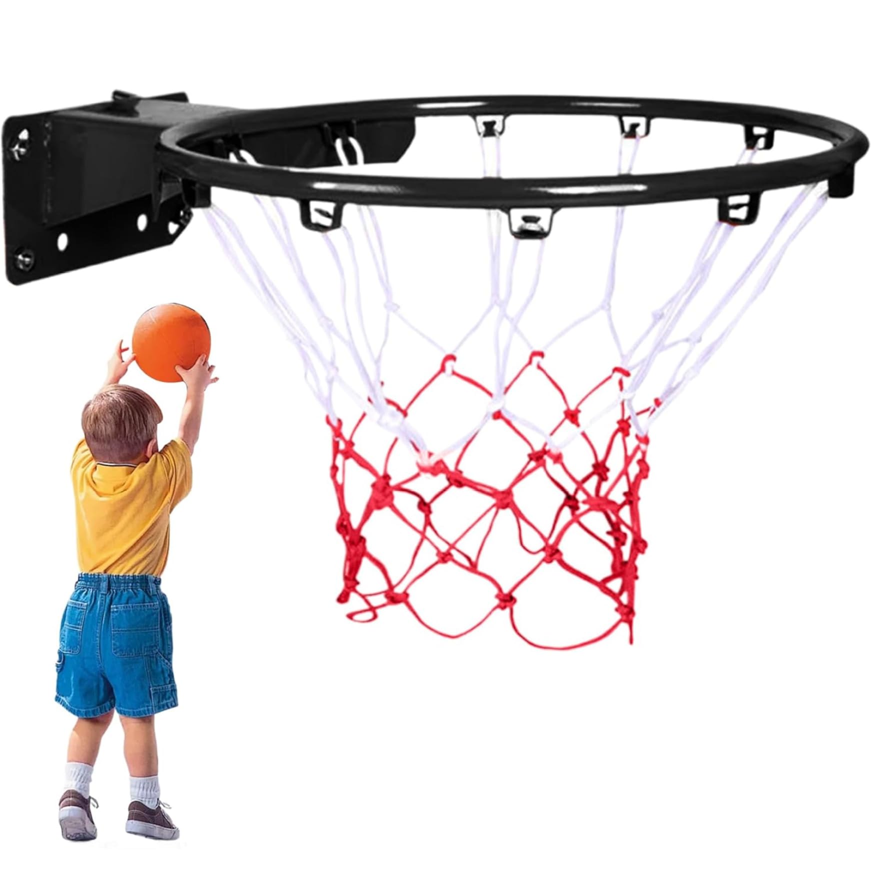 Jorzer Aros de Baloncesto, aro de Baloncesto de Montaje en Pared con Red y Tornillo de 14 Pulgadas de Altura Ajustable para Entrada, Patio Trasero, Interior y Exterior.-