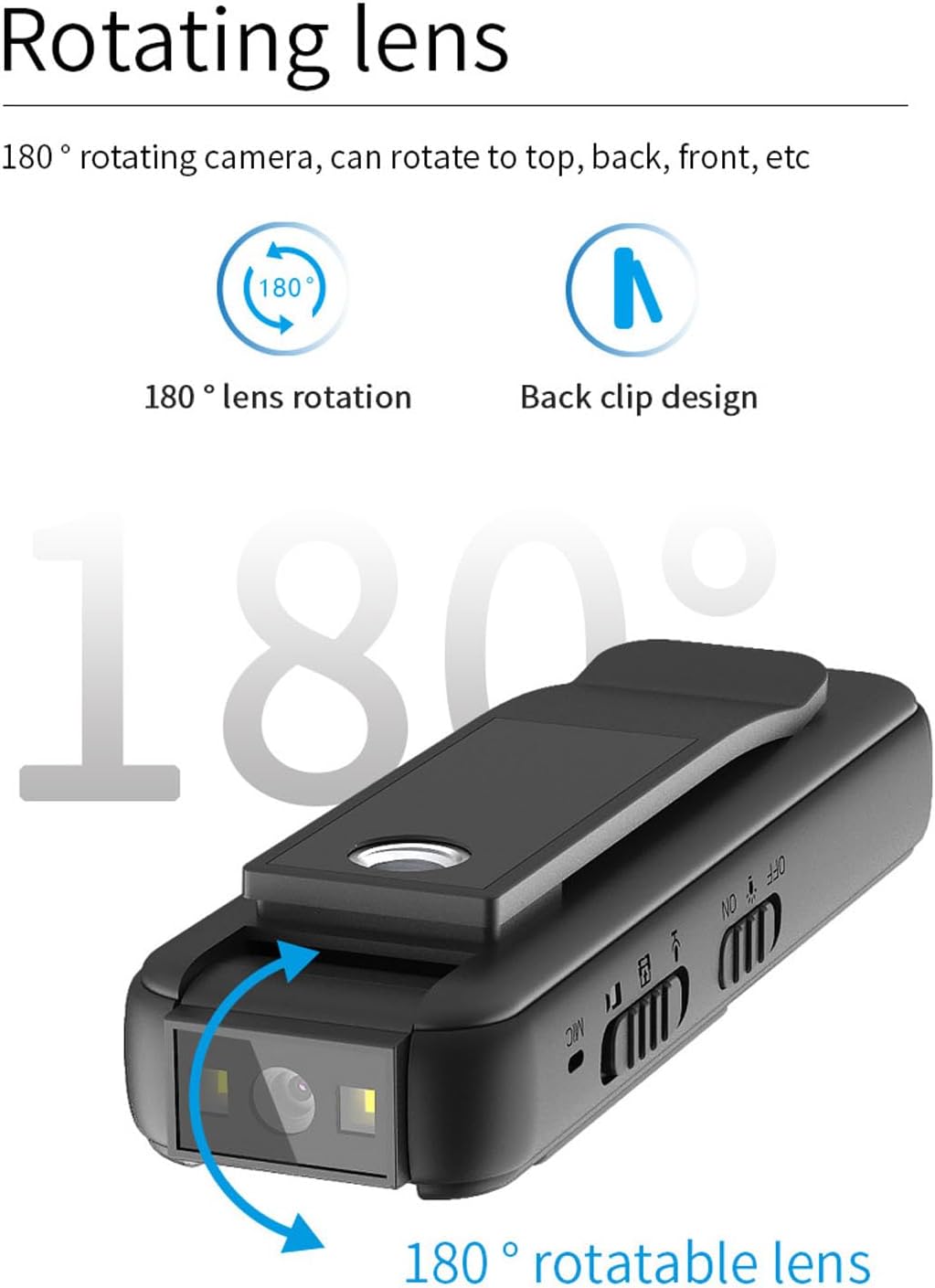 1080P HD Portable Personal Security Camera Body Cam with 180 Degree Rotatable Lens, Suitable Compatibility with Outdoor Sports Activities with Professional Accessories