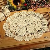 Phantomon Lace Doilies Handmade Crochet Placemats Cotton Doilies Cloth Lace, Pack of 4, Oval Shape,