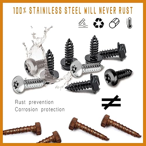 Miniatura 2 de Juego de 4 tornillos negros antirrobo para placa de matrícula, accesorios de montaje de placa de matrícula de acero inoxidable inoxidables,