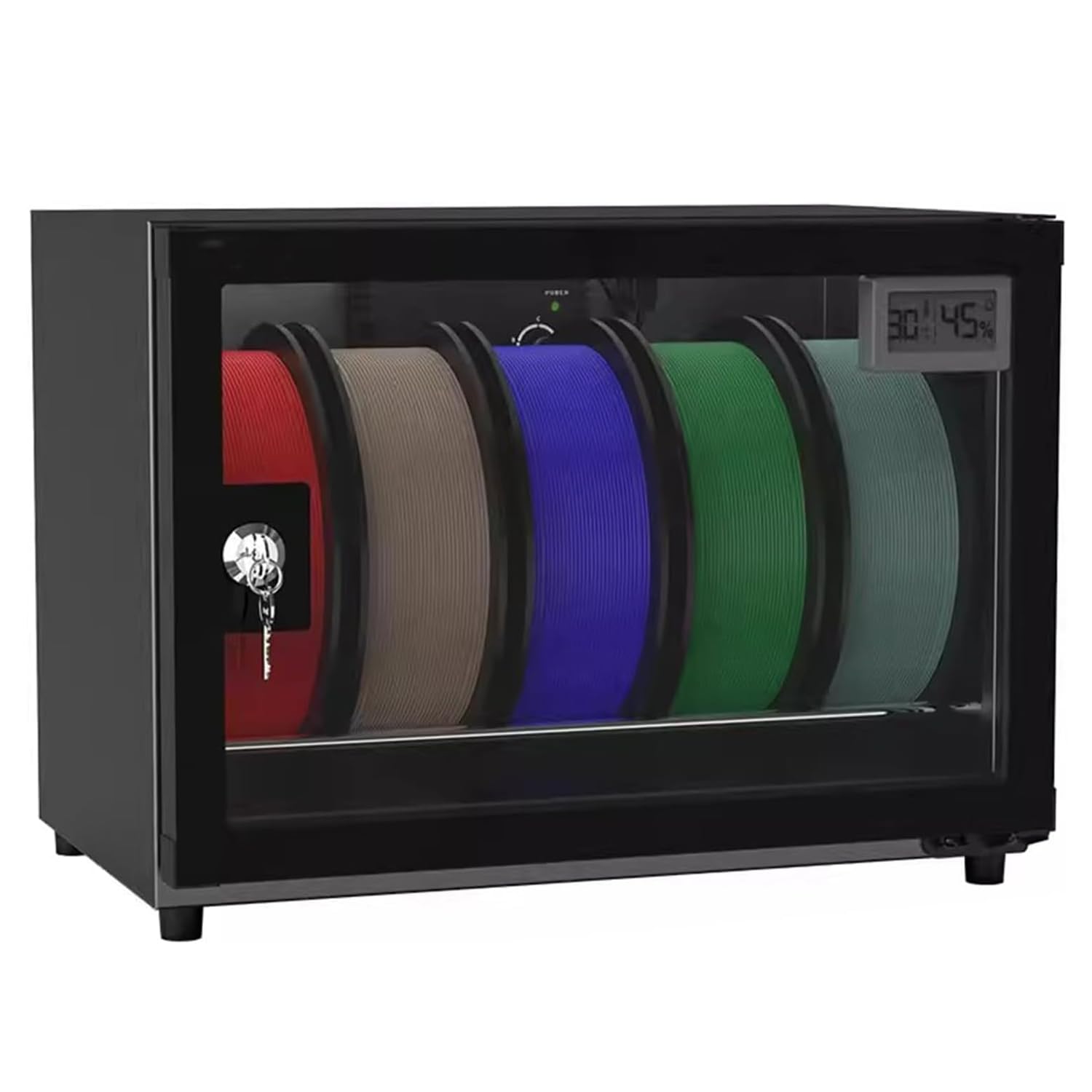 Caja de almacenamiento de filamentos con control de humedad y bloqueo, sostiene múltiples rollos para materiales de impresión 3D