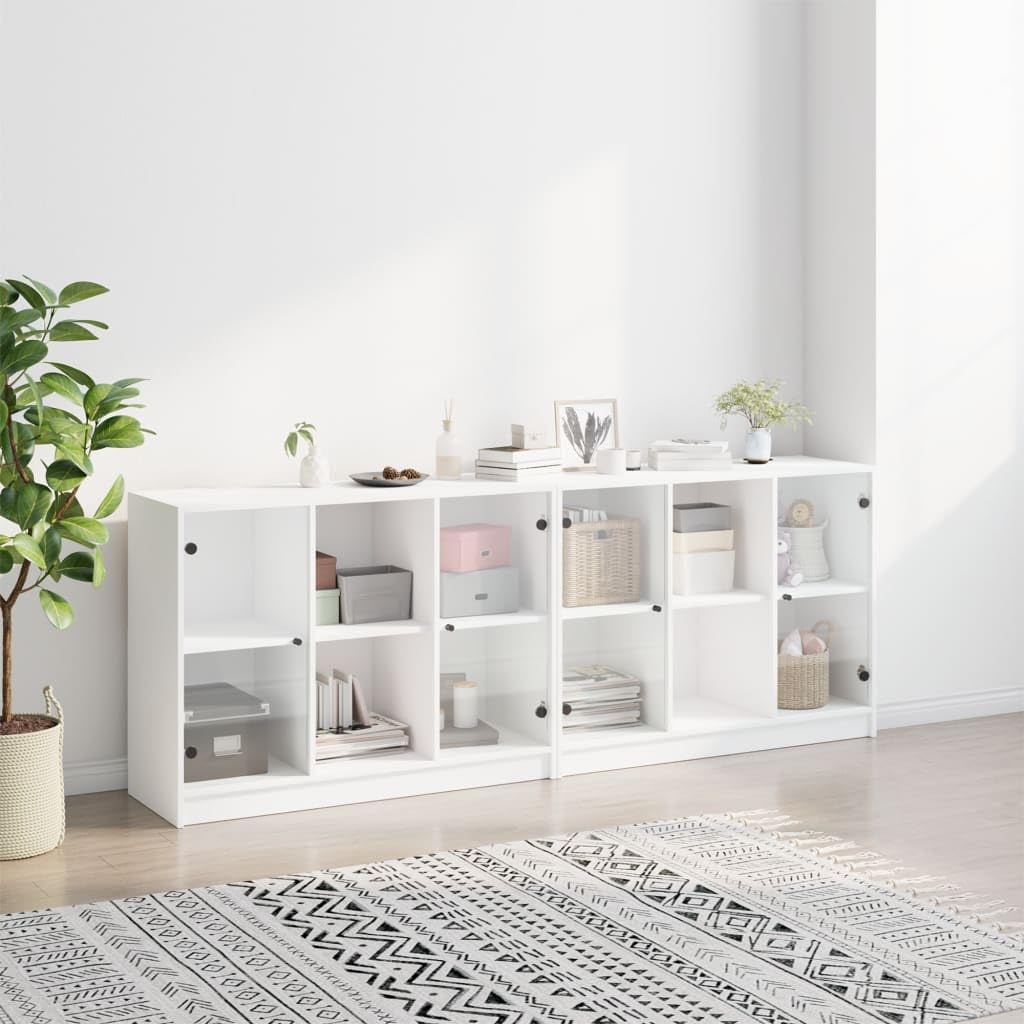 Libreria con Ante Bianca 204x37x75 cm Legno Multistrato