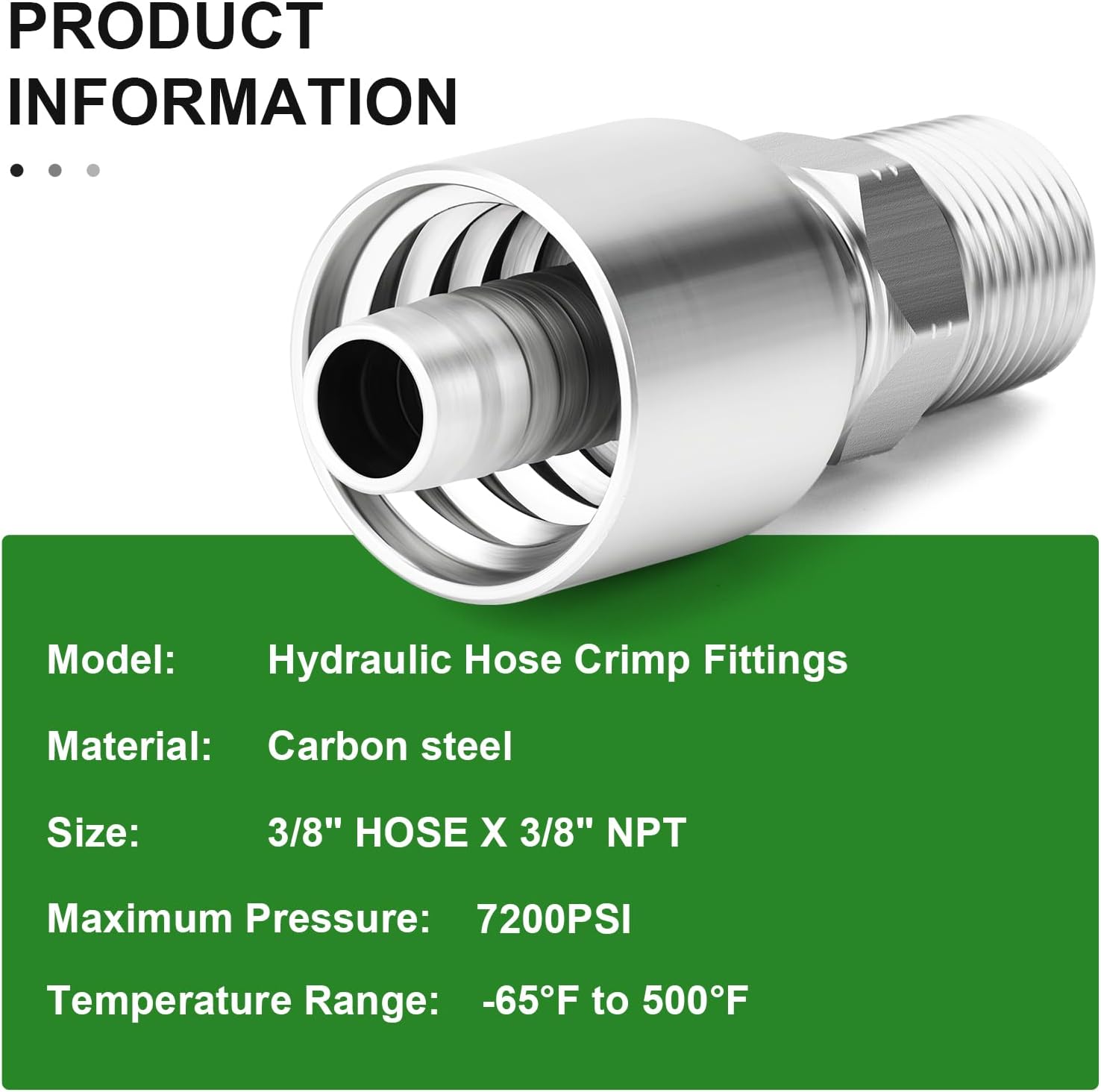 TAISHER 6PCS Carbon Steel Hydraulic Hose Fitting, 3/8" Hose x 3/8" NPT Male