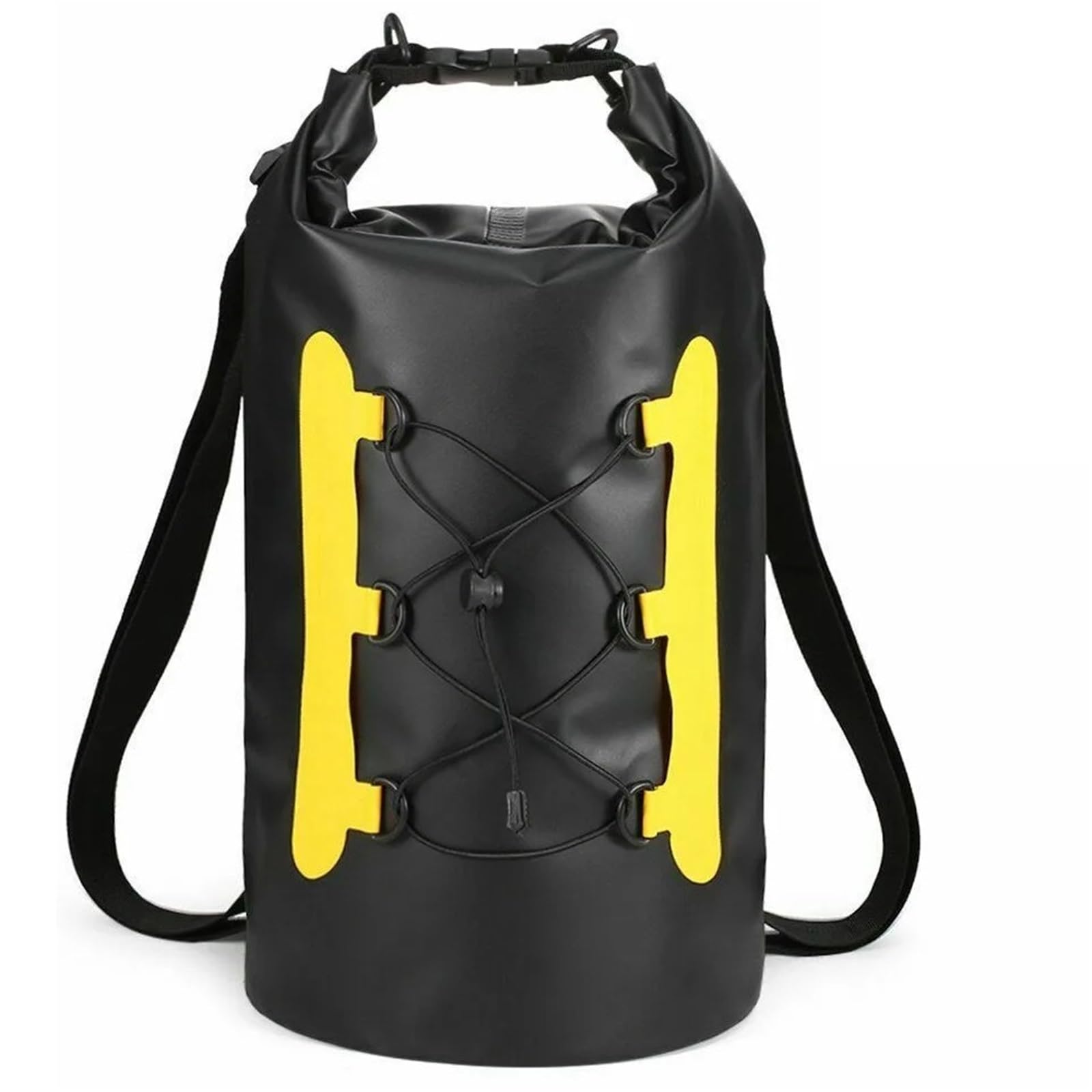 Dry Bag Zaino da Nuoto Impermeabile in PVC per Immersioni, Compressione, stoccaggio, Borsa a Secco, Zaino da Kayak, Canottaggio, Surf, 15 l Zaino Impermeabile(Black Yellow)