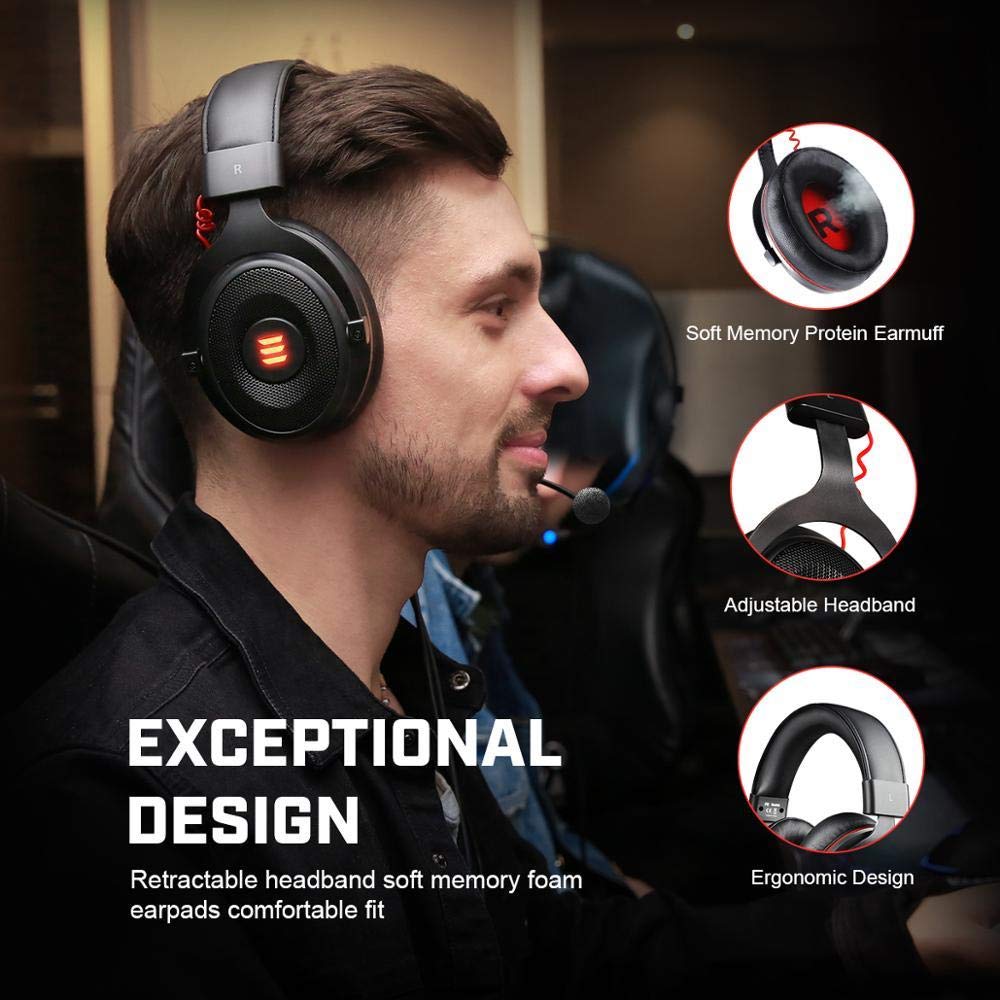 ADITAM Cuffie da gioco con cuffie da gioco cablate surround 7.1 virtuali con microfono con cancellazione del rumore per PC/Xbox/PS4 Double the comfort