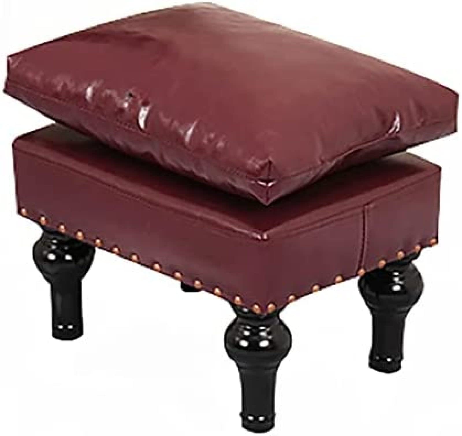 Tabouret d'entrée de salon compact en cuir violet avec pieds en bois stable 40cm