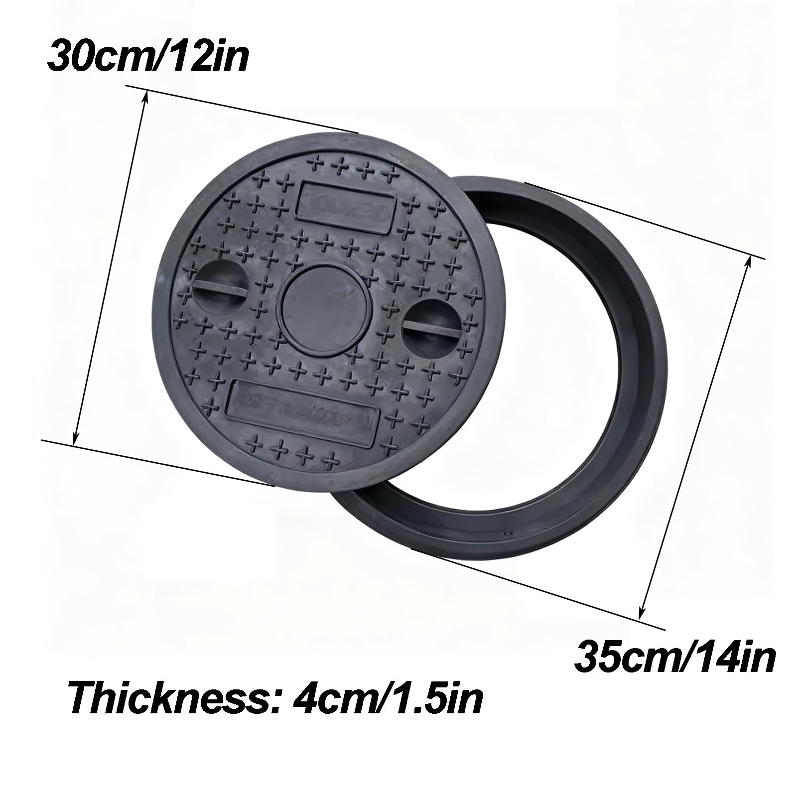 Tapa para Arqueta de Registro Redonda de 30cm con Marco Antideslizante Tapa Sumidero Terraza con Asas Laterales Dobles para Drenaje Pluvial y Tanque Séptico