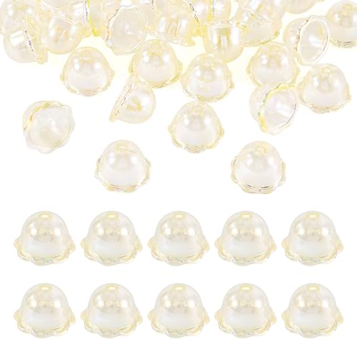 Vista 46 de FASHEWELRY 10 piezas Tapas de Flores de Vidrio Hechas a Mano Cuentas Florales de Cristal Transparentes en Forma de Trompeta Espaciadores de Flores a