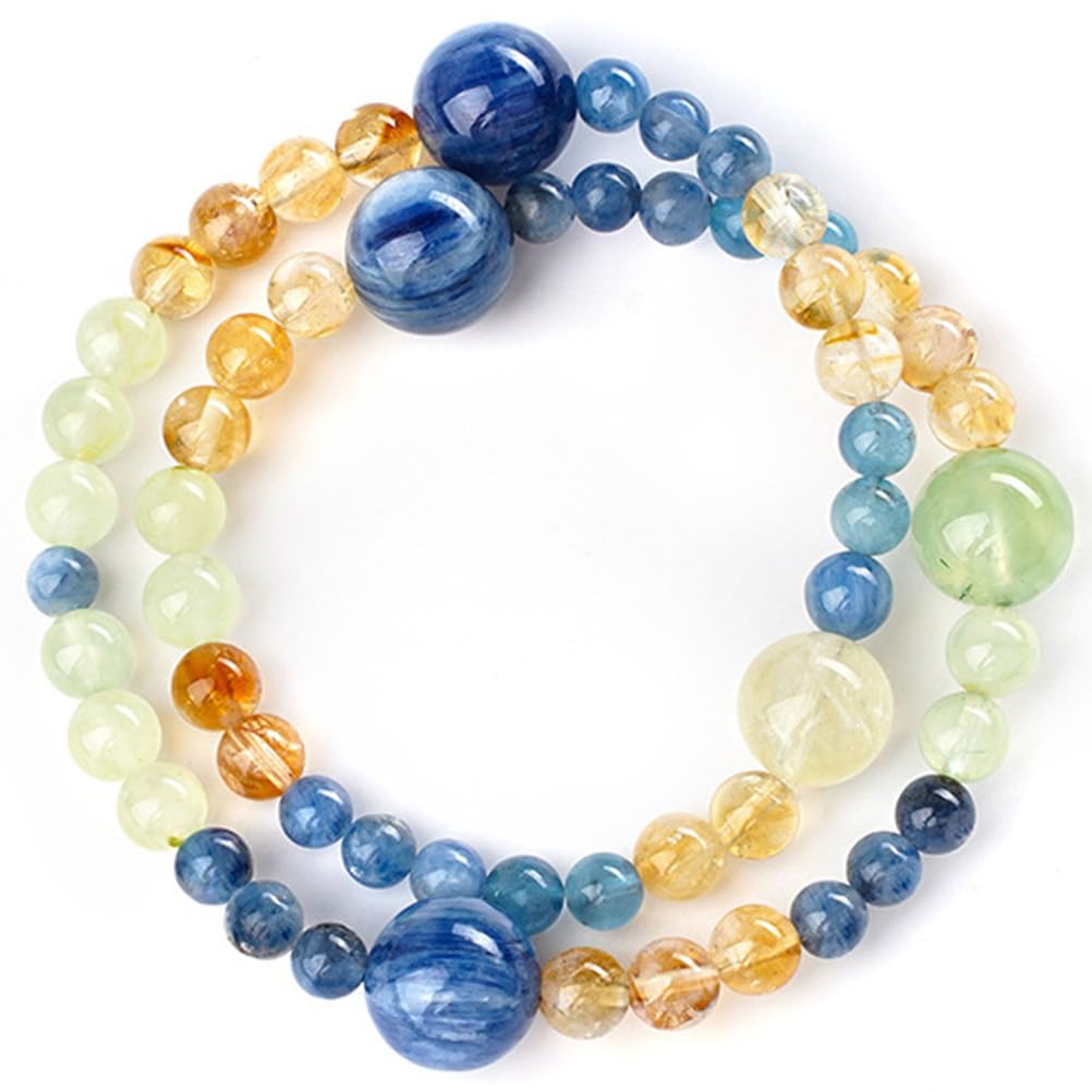 Bracciale in Cristallo Naturale di cianite e citrino – Gioielli con Perline di Pietre preziose Blu e Gialle per Comunicazione, abbondanza ed energia positiva, Regalo Elastico