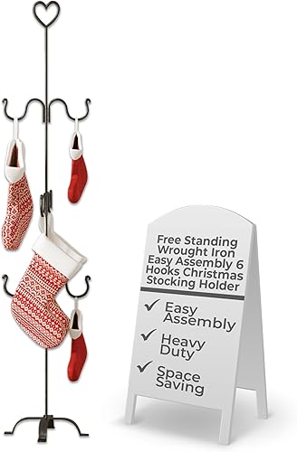 Soporte de pie para calcetĂn de Navidad Hecho de hierro forjado con 6 perchas de ropa Los ganchos tienen forma de corazĂłn Soporte de pie para calcetĂn de Navidad Hecho de hierro forjado con 6 perchas de ropa Los ganchos tienen forma de corazĂłn