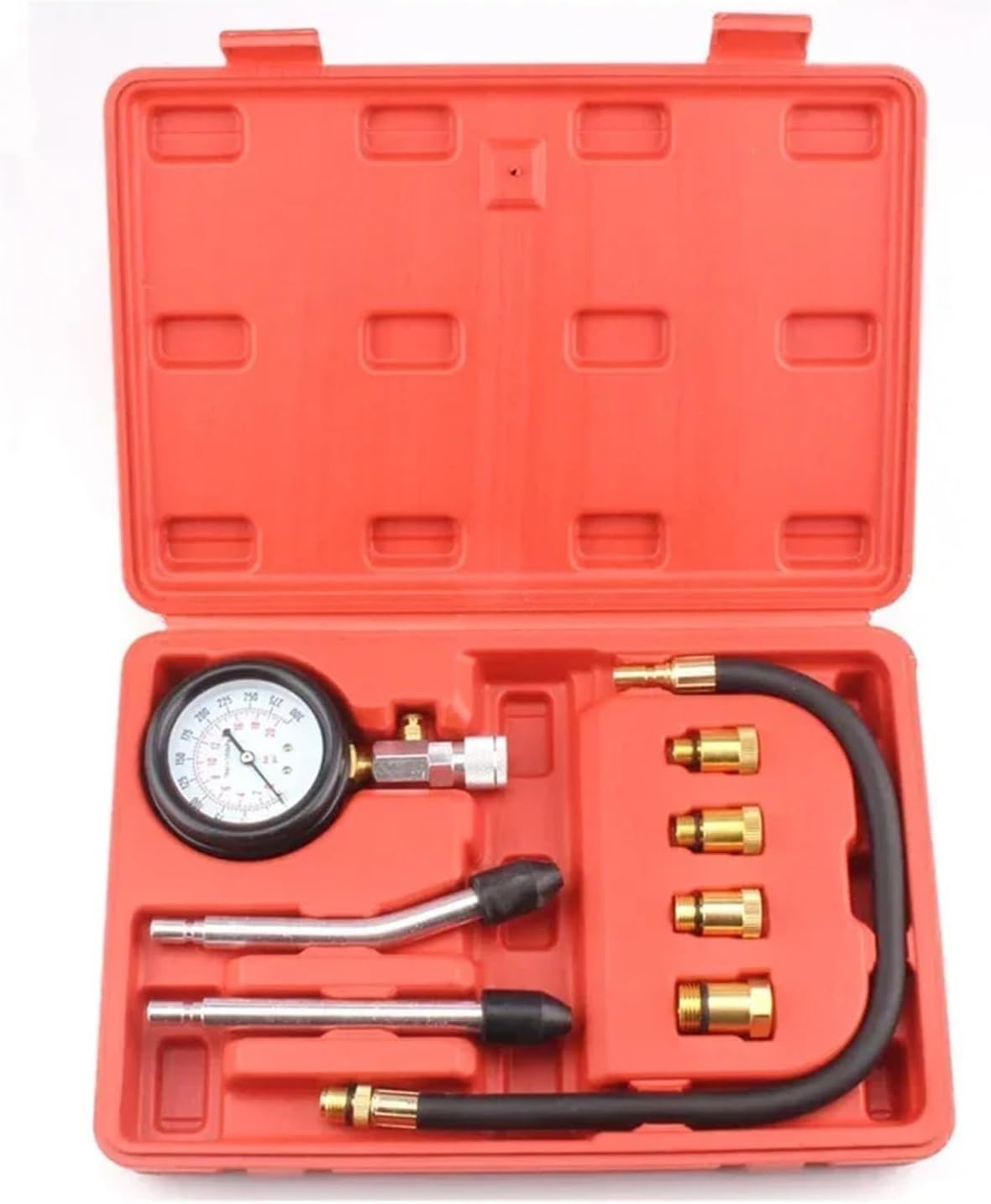 Gasoline Engine Compression Meter with M10 M12 M14 M18 Adapter 0-300 PSI Pressure Gauge Automotive Cylinder Tester Kit