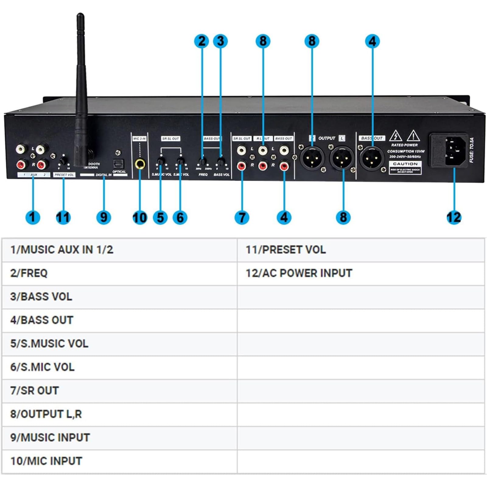 Processore Di Effetti Eco Audio Digitale Professionale, Equalizzatore Grafico Stereo, Processore Audio Anti-ululato Con Interfaccia Microfono, Anti-feedback Intelligente E Controllo Indipendente