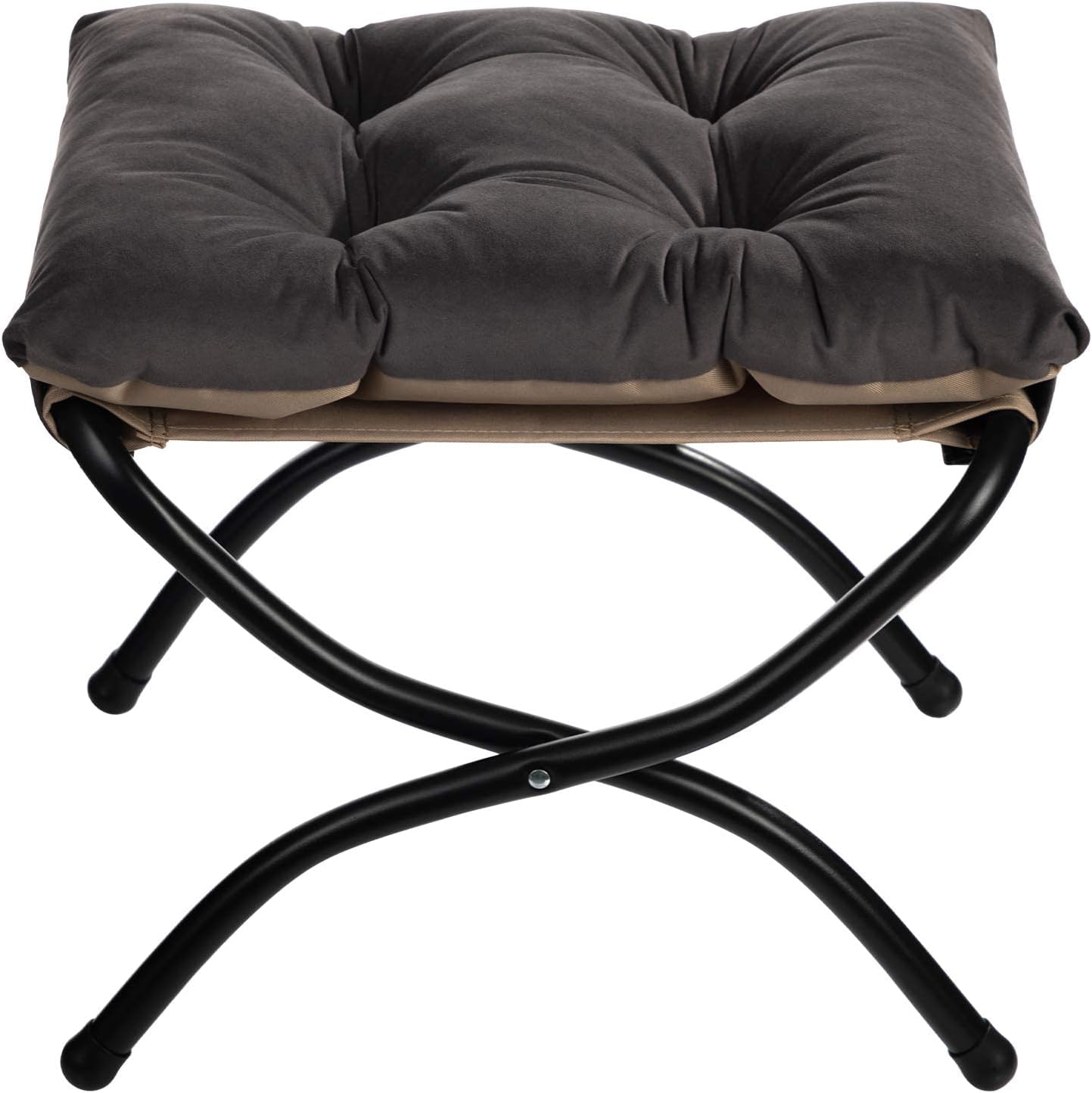 Poggiapiedi Ottomano 16” In Lino - Grigio, Gambe In Metallo, Imbottito Per Camera O Soggiorno - Foto 8