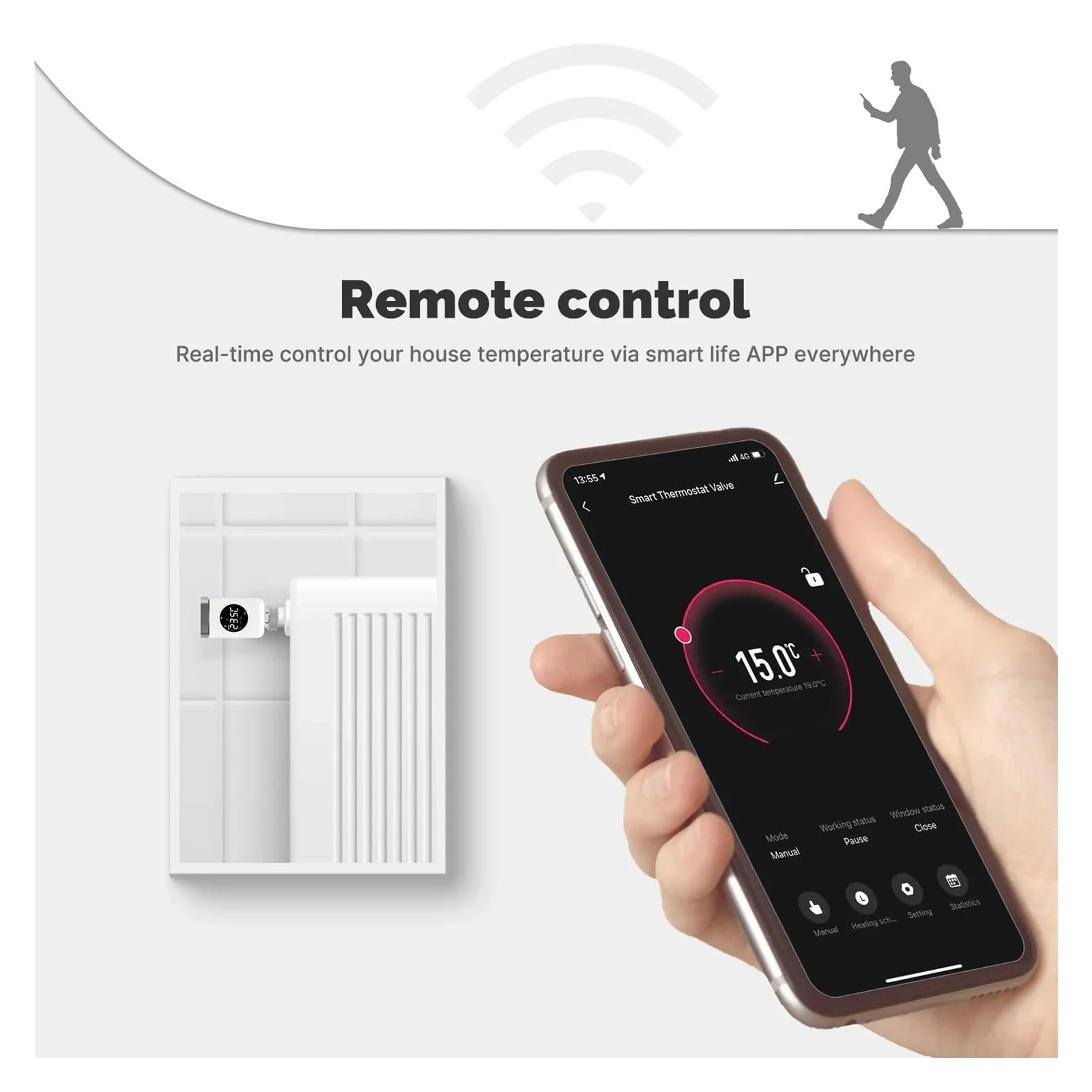 Supporto for Regolatore di Temperatura Remoto Programmabile Tramite App for Valvola Termostatica Smart Wi-Fi/Zigbee TRV modalità Vacanza(5PCS Valve,Zigbee Valve)