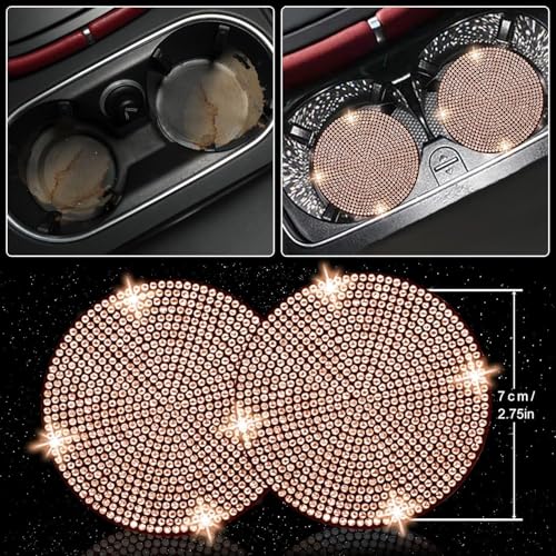 Image of NBTEPEM 27 PCs Gold Champagne Bling Car Accessories Set for Women, Steering Wheel Covers Universal Fit 15 Inch, Bling License Plate Frame, Bling Phone Holder, Bling Car Coasters