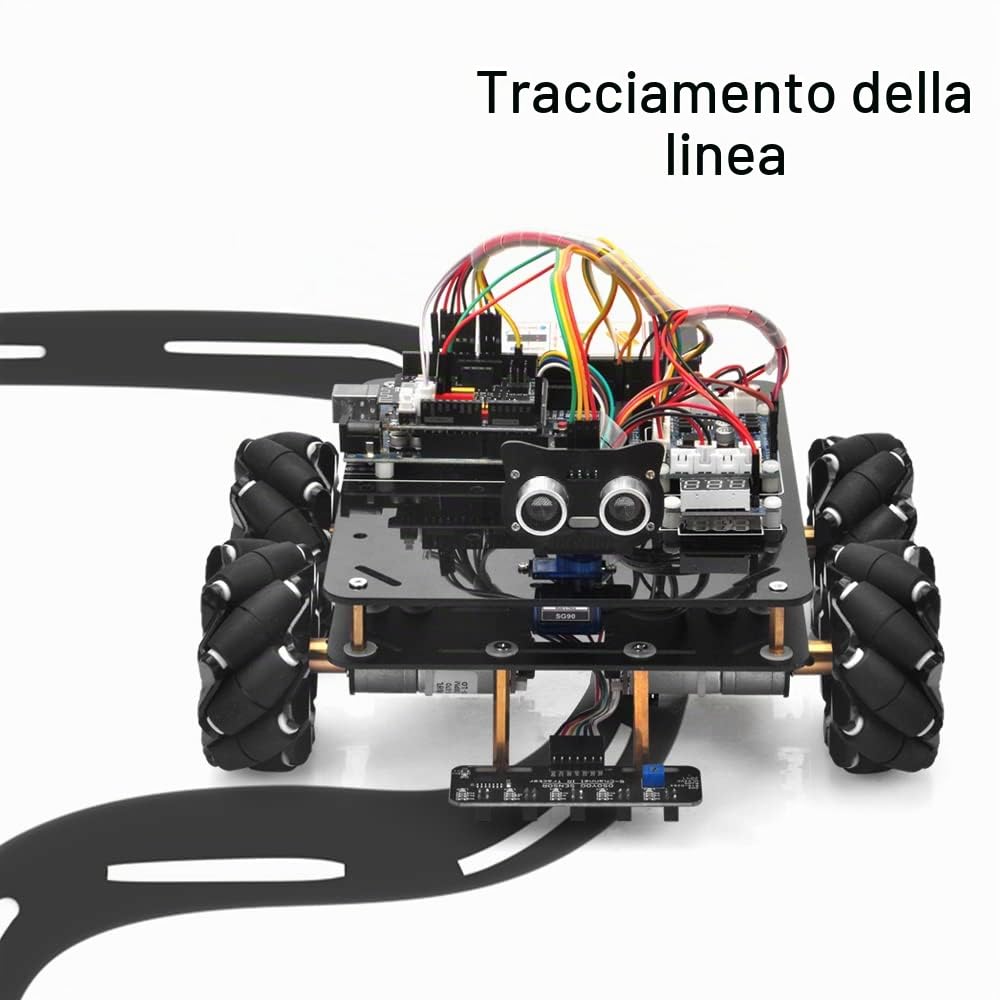 OSOYOO Omni-directinal Mecanum Wheels Robot Car Kit per Arduino Mega2560|Telaio in metallo Motore a corrente continua Robot STEM educativo telecomandato | Codifica fai-da-te per adolescenti adulti