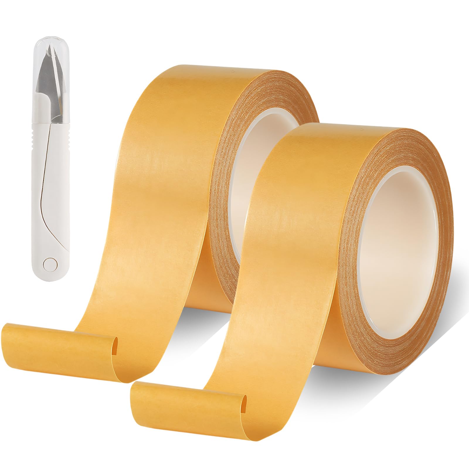 Hwanme 2PCS Double Sided Tape for Fabric, Carpet Tape Double Sided Heavy Duty for Clothes, Curtains, High Stickiness Multifunctional Hemming Tapes 2cm*20m