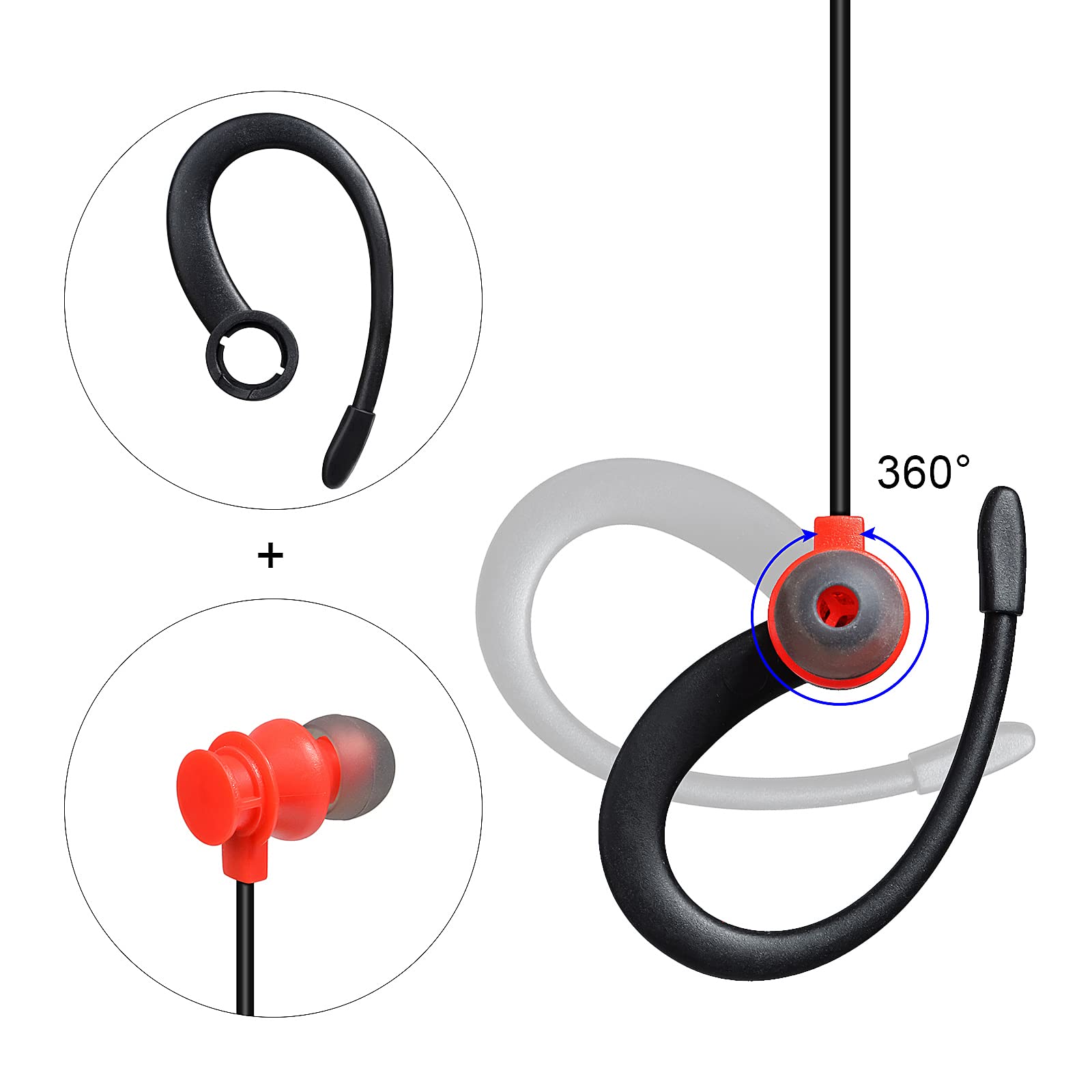 Paquete de 10 auriculares de radio de 3,5 mm para las fuerzas del orden, solo recepción/escucha, auriculares de vigilancia policial, gancho extraíble para micrófono de altavoz de radio bidireccional