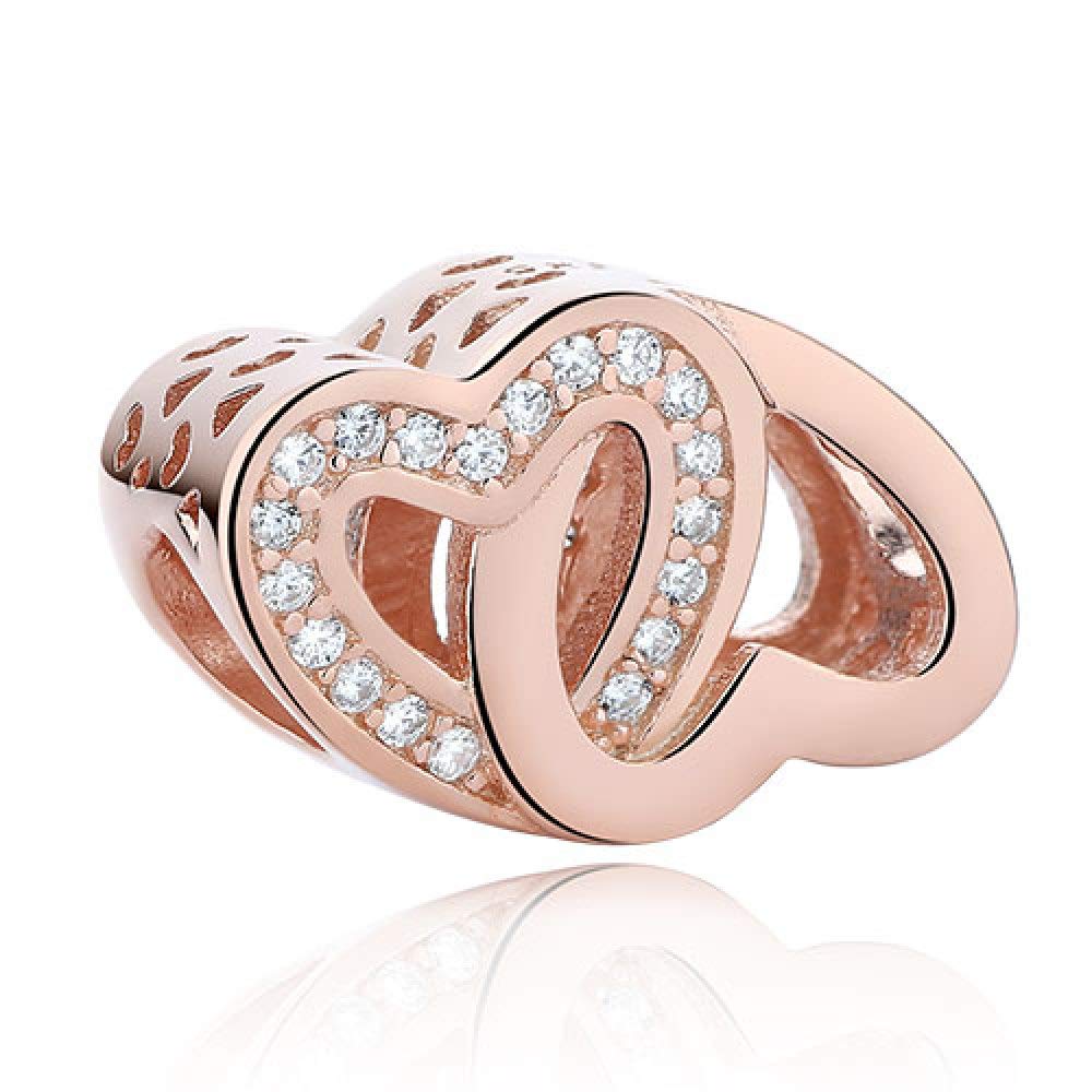 Bracciale con ciondoli Adatto Perline a Forma di Cuore d'Amore in Oro Rosa in Argento Sterling 925 per la creazione di Gioielli da Donna