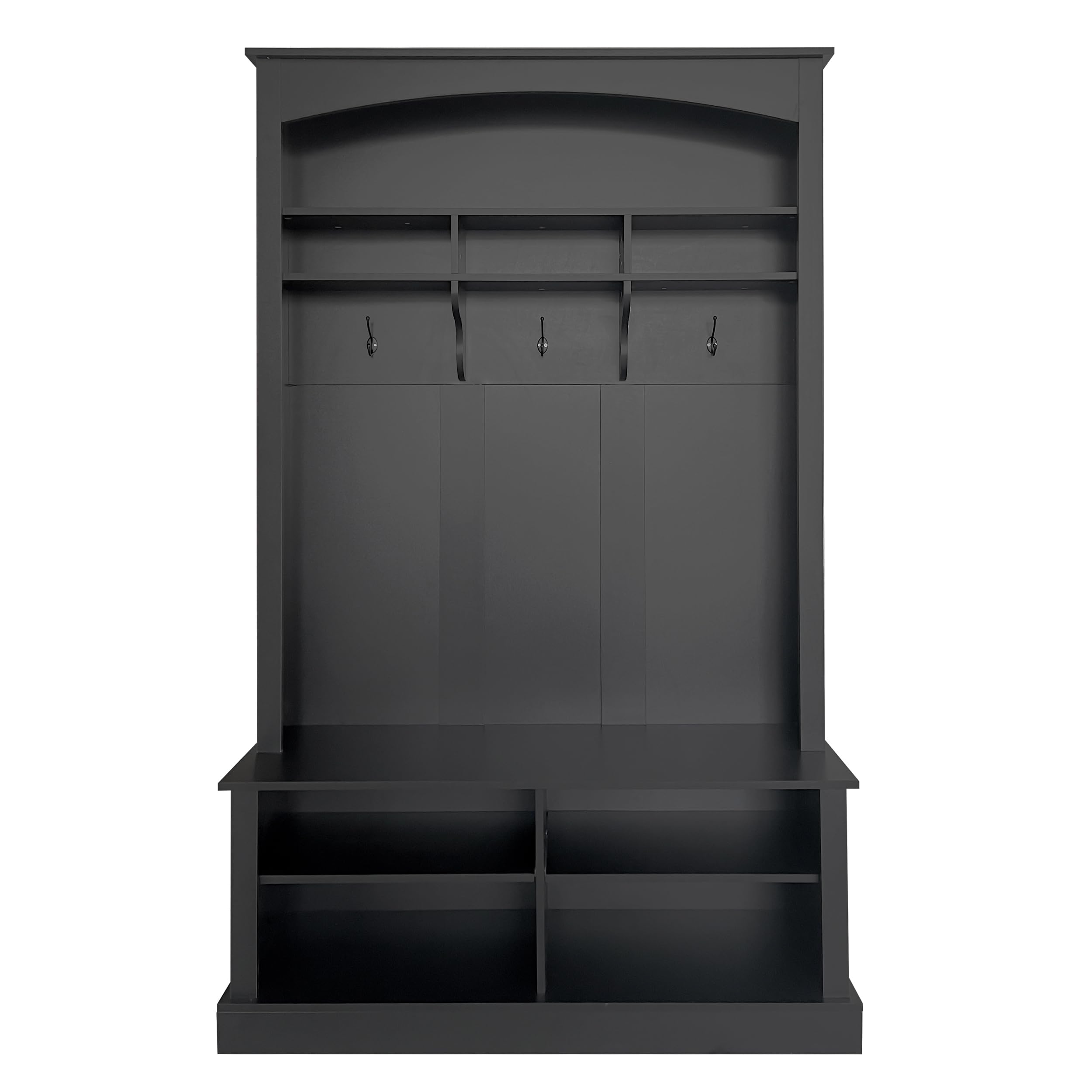 Meuble d’Entrée, Porte-Manteau avec Banc à Chaussures, Vestiaire, Rangement pour Chaussures, 3 Crochets, Gain de Place, Étagères Réglables, Espace de Stockage Ouvert, pour Entrée, Couloir (Noir-55S)
