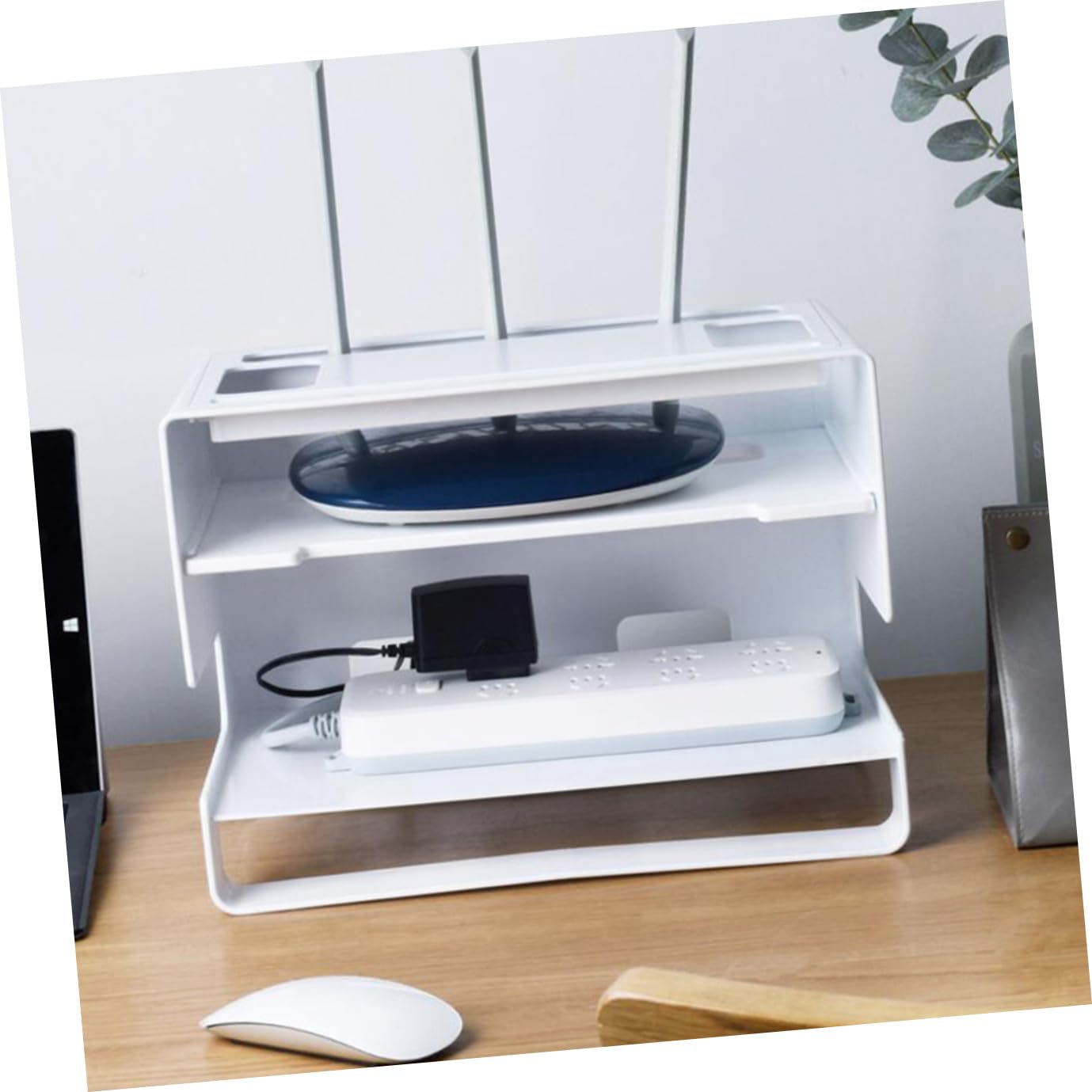 Contenitore Router Bianco Doppio Strato in Abs, Smontabile | Gestione Cavi Rete, Pannello Superiore Removibile, Schienale Traforato per Dissipazione, Uso Casa e Ufficio