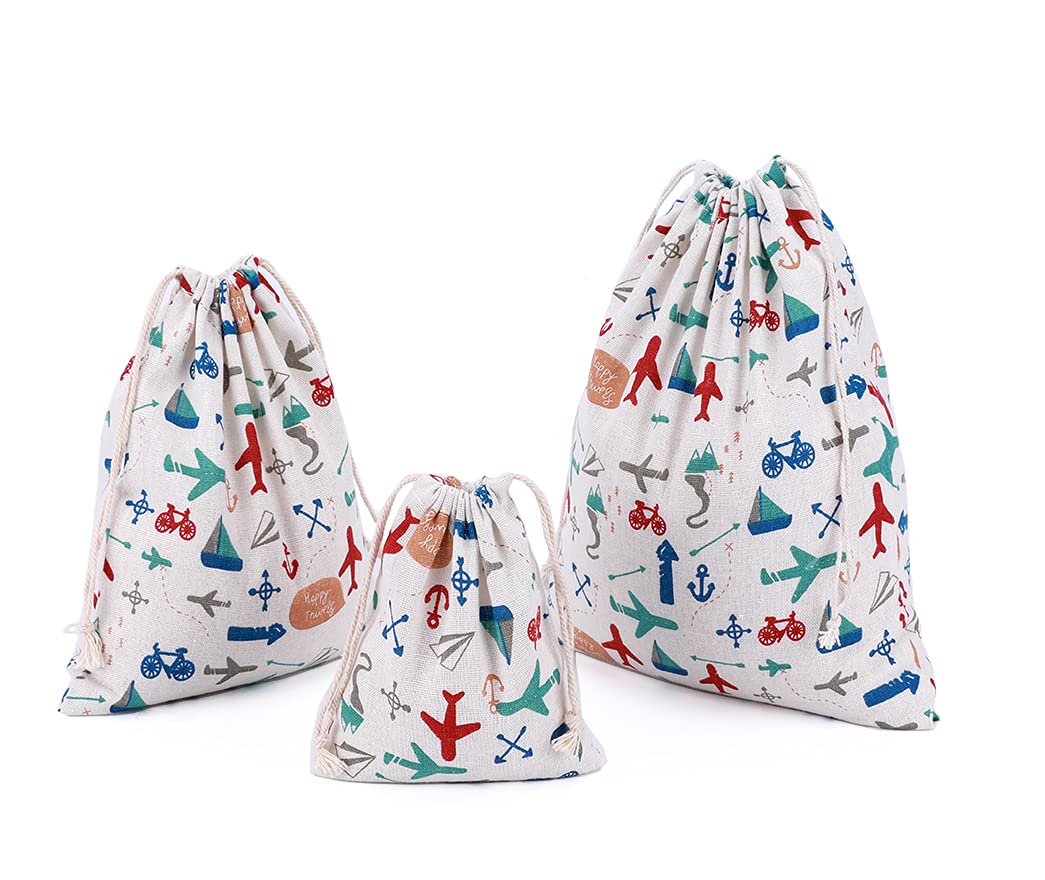 Amoyie Linen Drawstring Bag 3pcs, Kids Storage Bag, Fabric Organiser Pouch