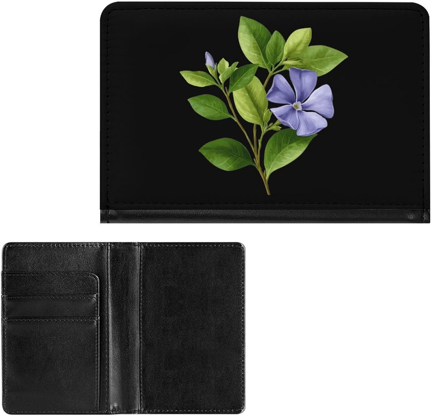 Periwinkle with Leaves Fashion Passport Card Holder Cover Case Travel Essentials Wallet Unisex