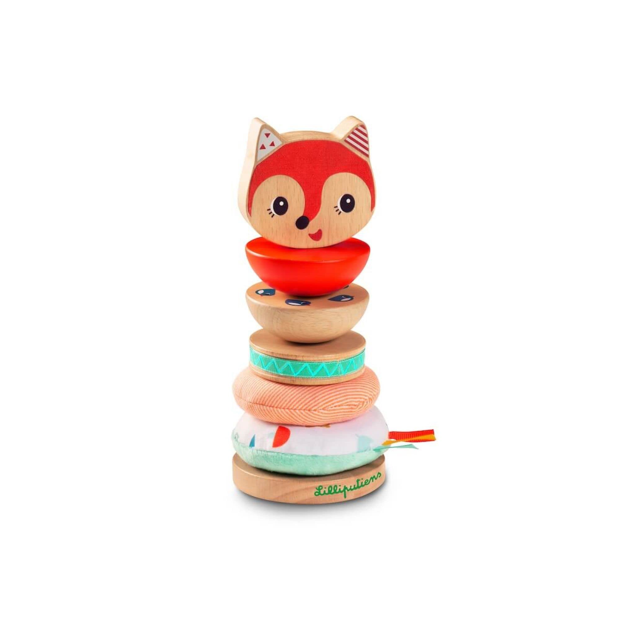 LILLIPUTIENS, Stacking Pyramid for Kids Alice the Fox, Educational toy in wood and fabric - Image 2