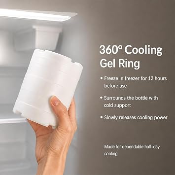 11oz Stainless Steel Breast Milk Cooler, 360 Cooling Gel Ring, 14-Hour Cold Storage, BPA-Free 11oz Bottle, Leak-Proof Portable Cooler for Half-Day Pumping, Work & Travel