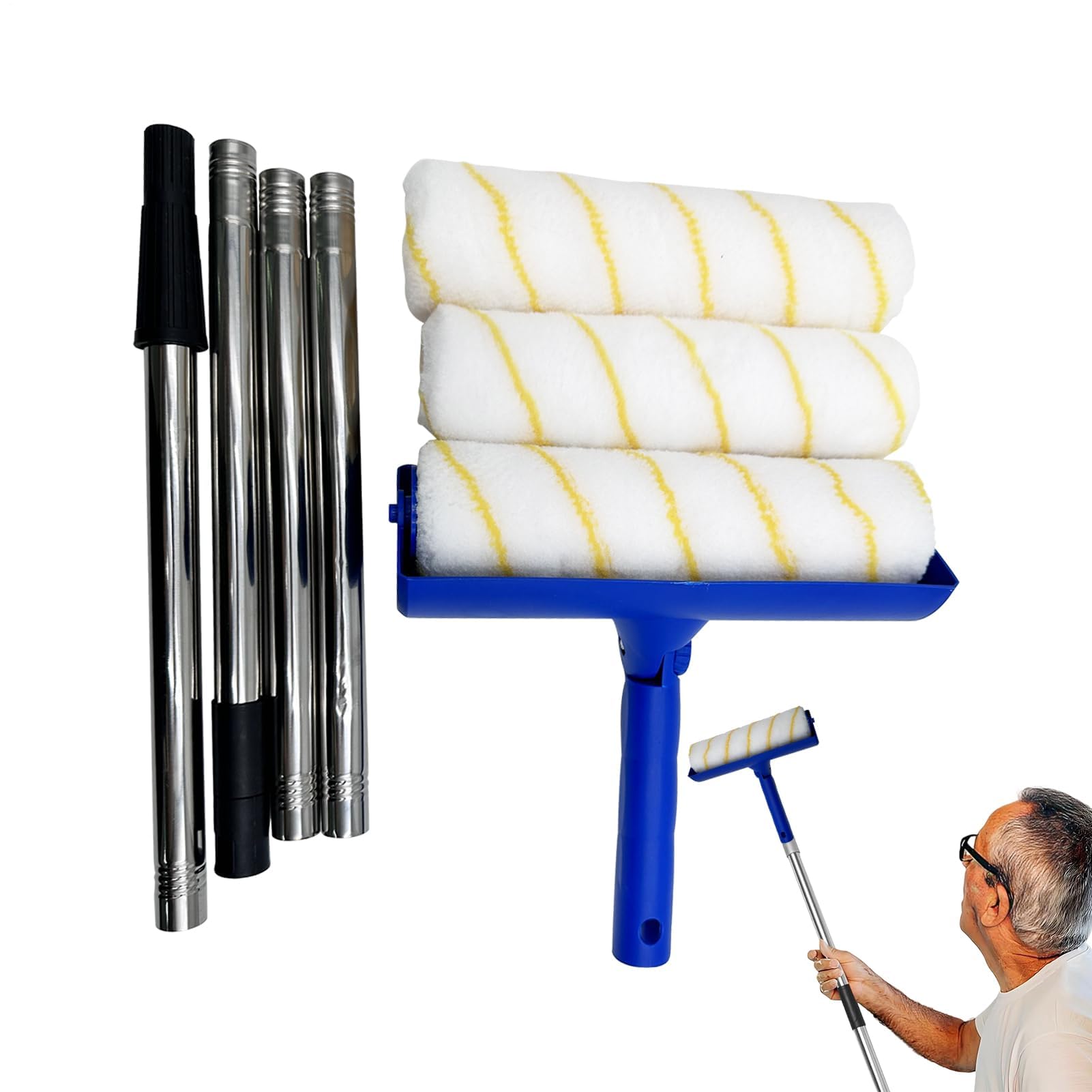 Farbroller-Set, professionelles Farbset, komfortabler Pinsel mit Verlängerungsstange für Raumrenovierung, Gewerbeflächen, Heimwerkerbedarf und Inneneinrichtung (Blau)