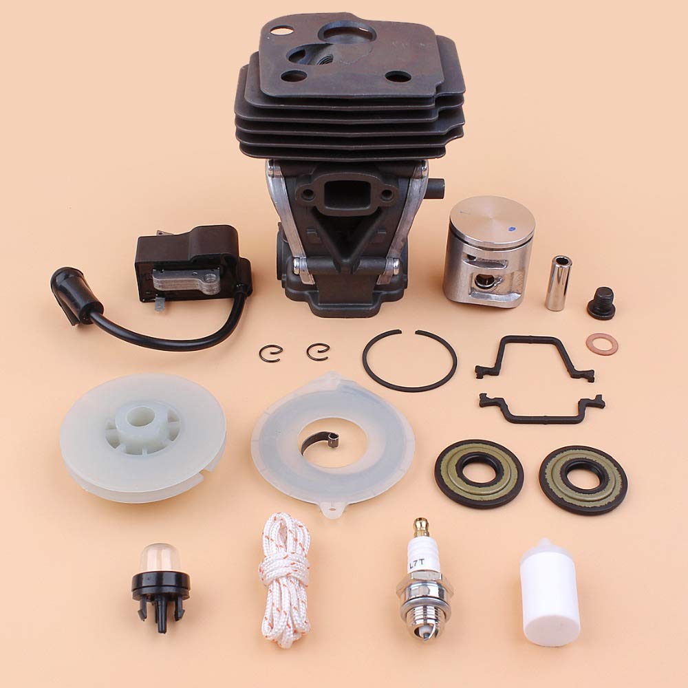 Tiempo Beixi 42mm Sello del pistón del Cilindro de Bobina de Encendido Polea Resorte del Motor Kit Compatible con Husqvarna 445 445E Gasolina Sierra reemplazo del Motor motosierras